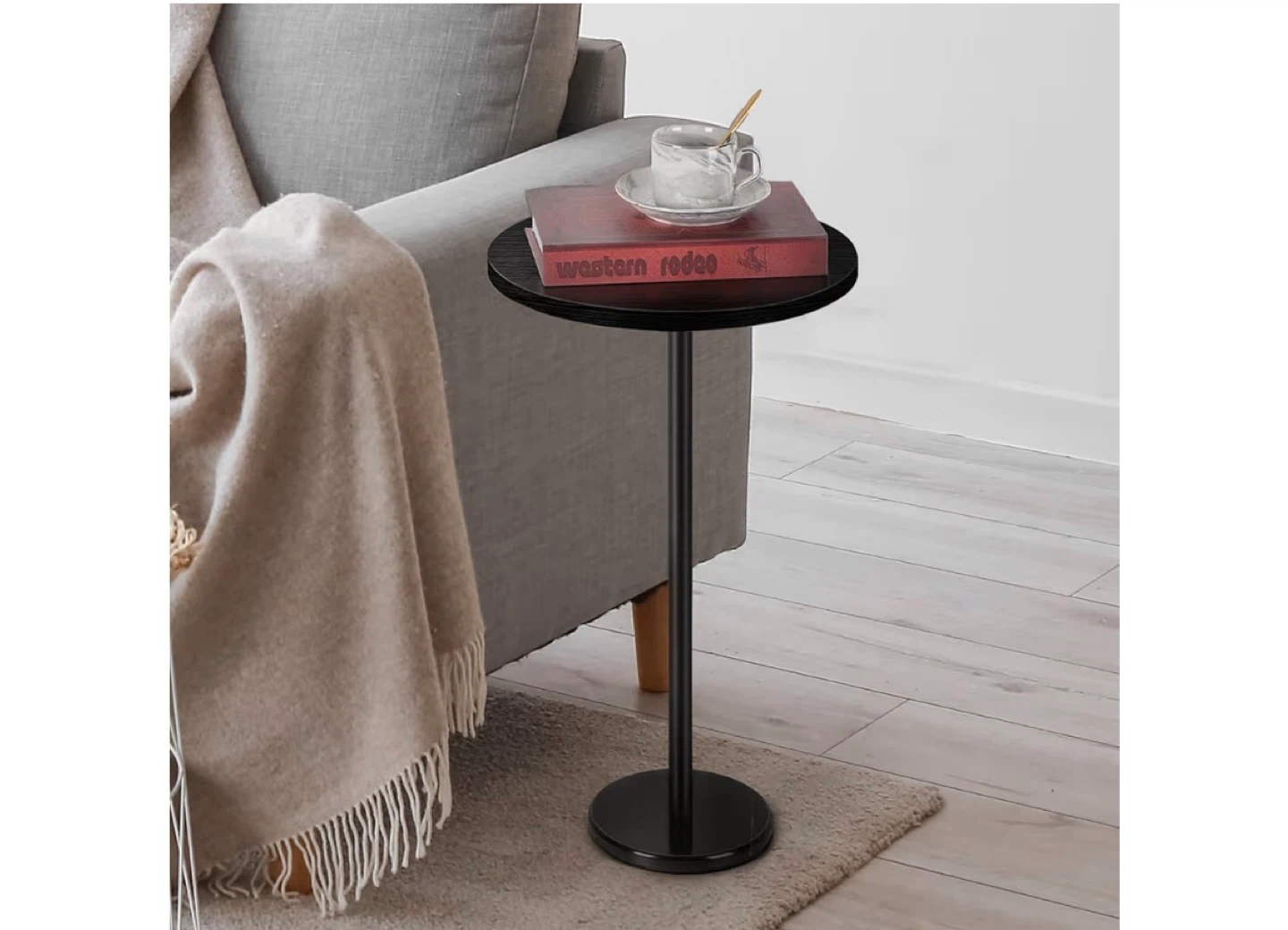 Black Side Table for Small Spaces Round End Table with Marble Ba