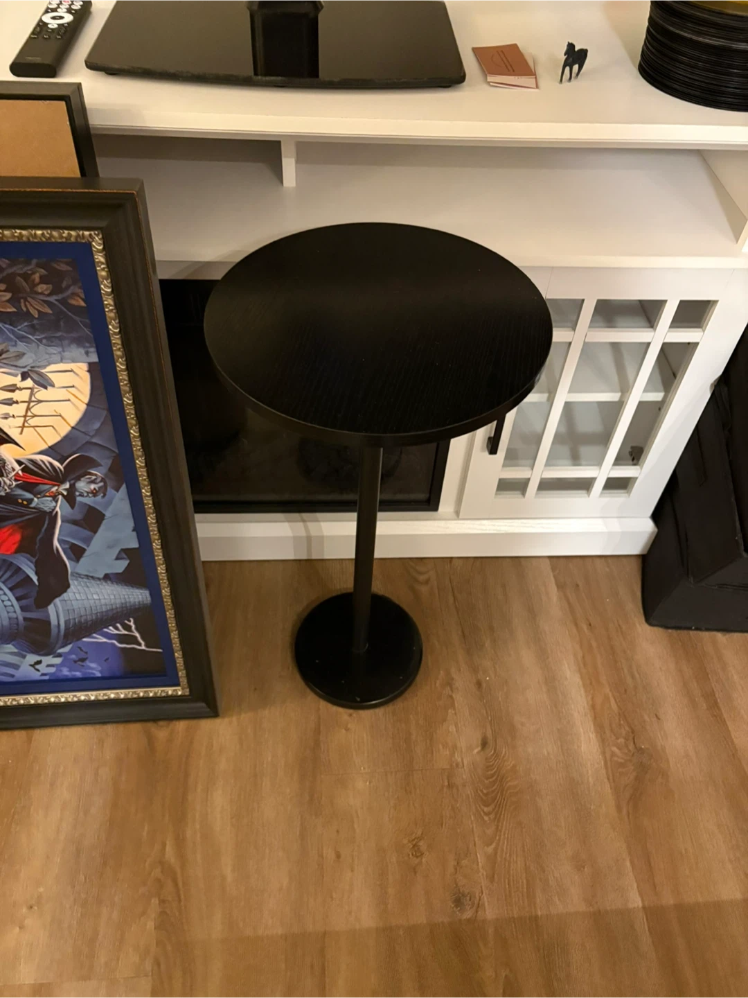 Black Side Table for Small Spaces Round End Table with Marble Ba - photo 3