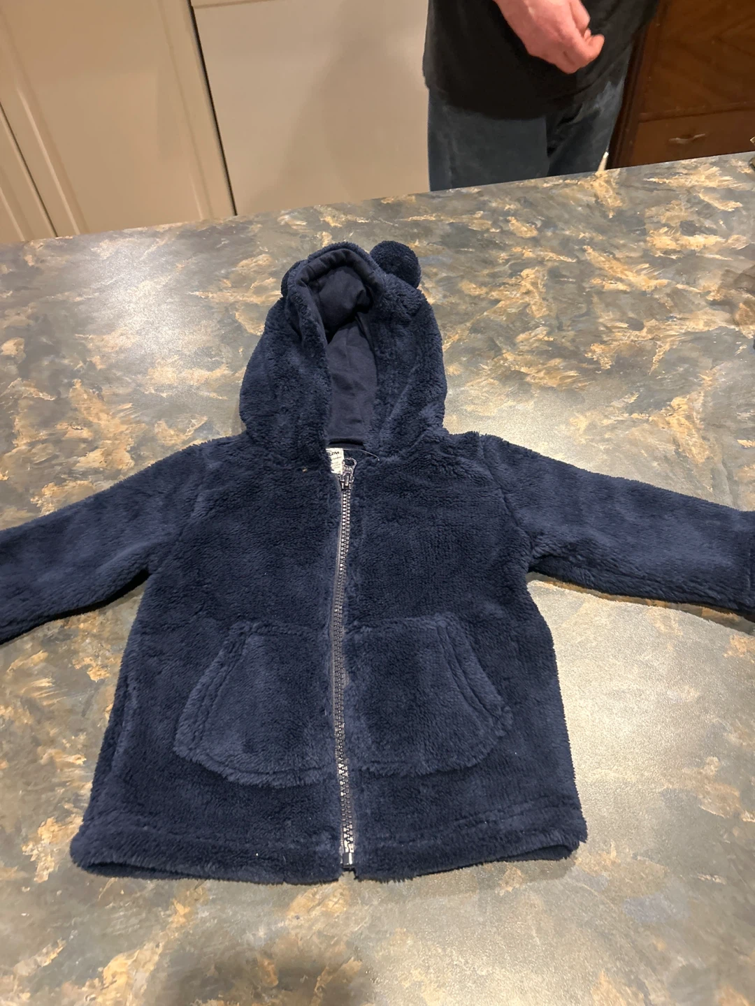 Navy Blue Fuzzy Bear Hooded Jacket