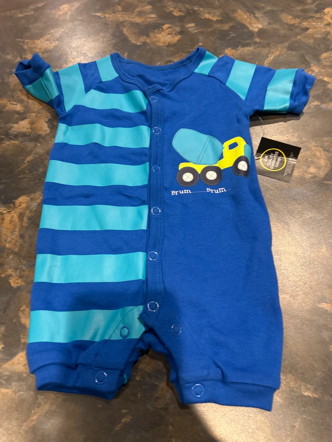 Baby Boy's Blue Striped Shortall with Cement Truck