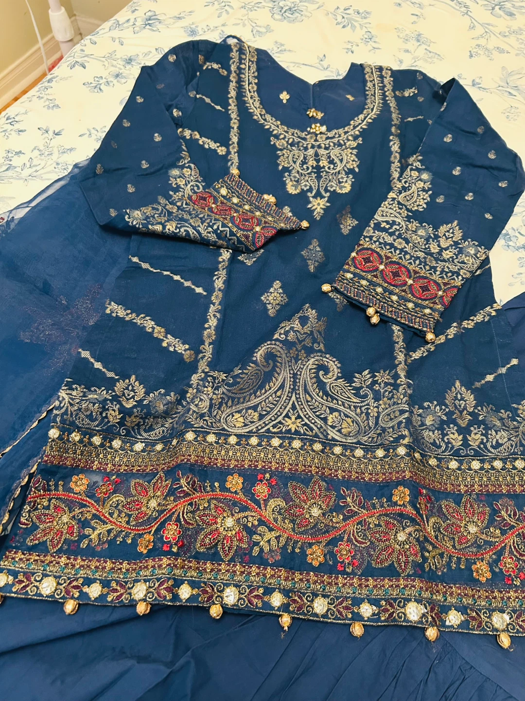 Blue Embroidered Indian Pakistani Dress with Dupatta