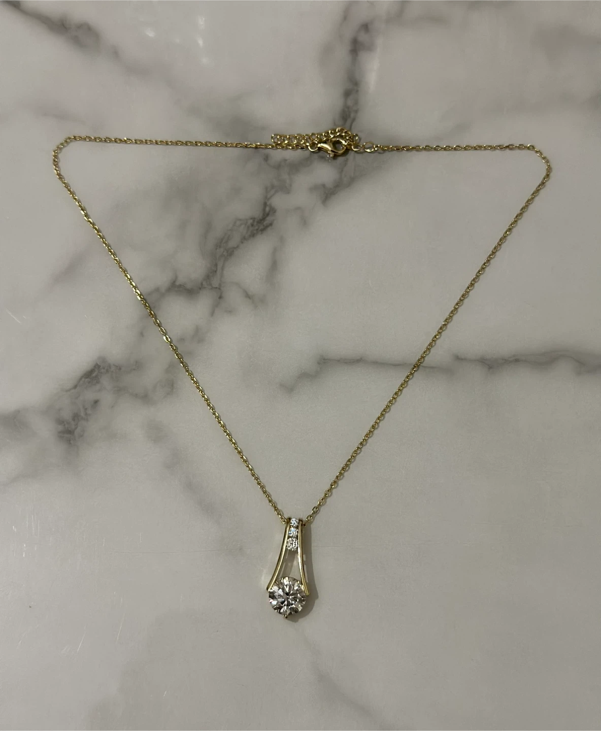 Sterling Silver 925 Gold-Plated CZ Drop Necklace - photo 2