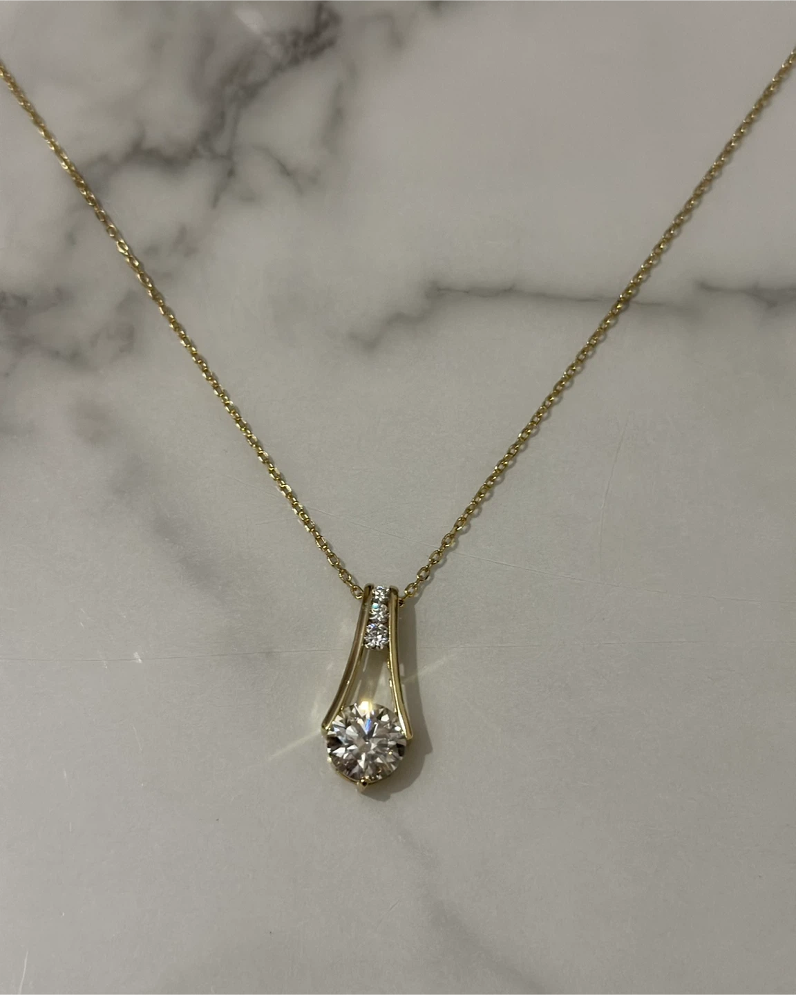 Sterling Silver 925 Gold-Plated CZ Drop Necklace