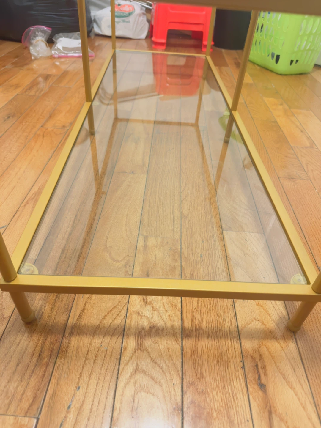 Gold Metal and Glass Two-Tier Shelf - photo 2