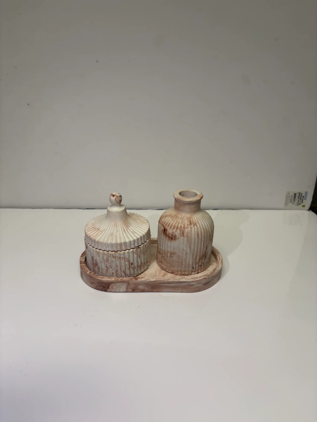 Handmade marble tray set with Trinket Box and Vase - photo 4