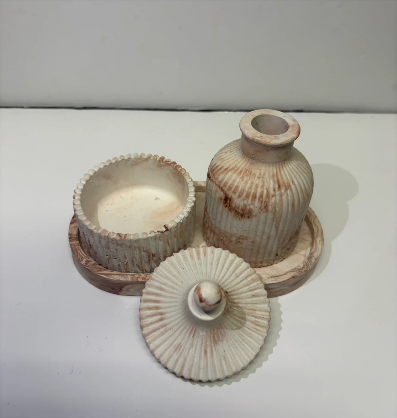 Handmade marble tray set with Trinket Box and Vase - photo 3