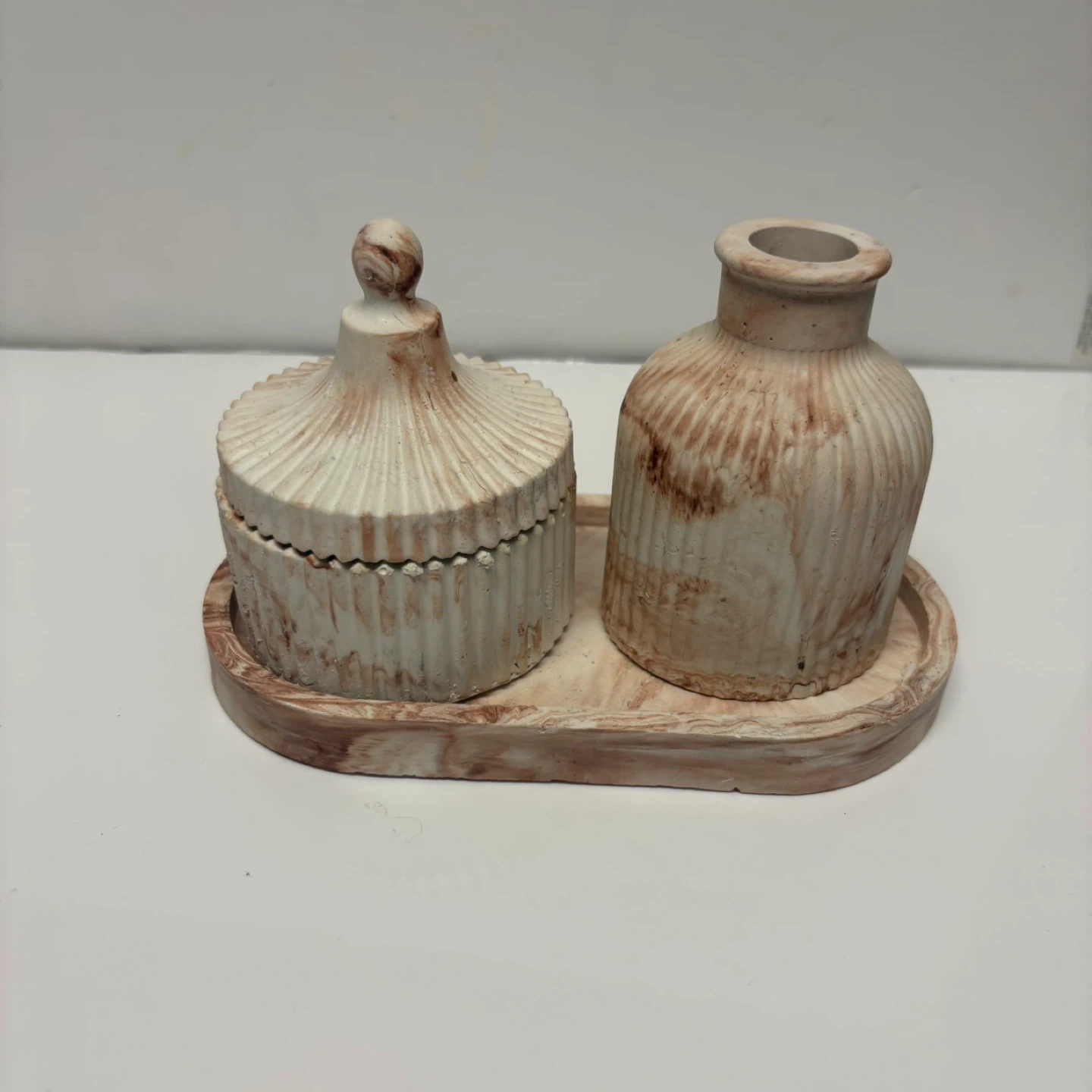 Handmade marble tray set with Trinket Box and Vase - photo 5