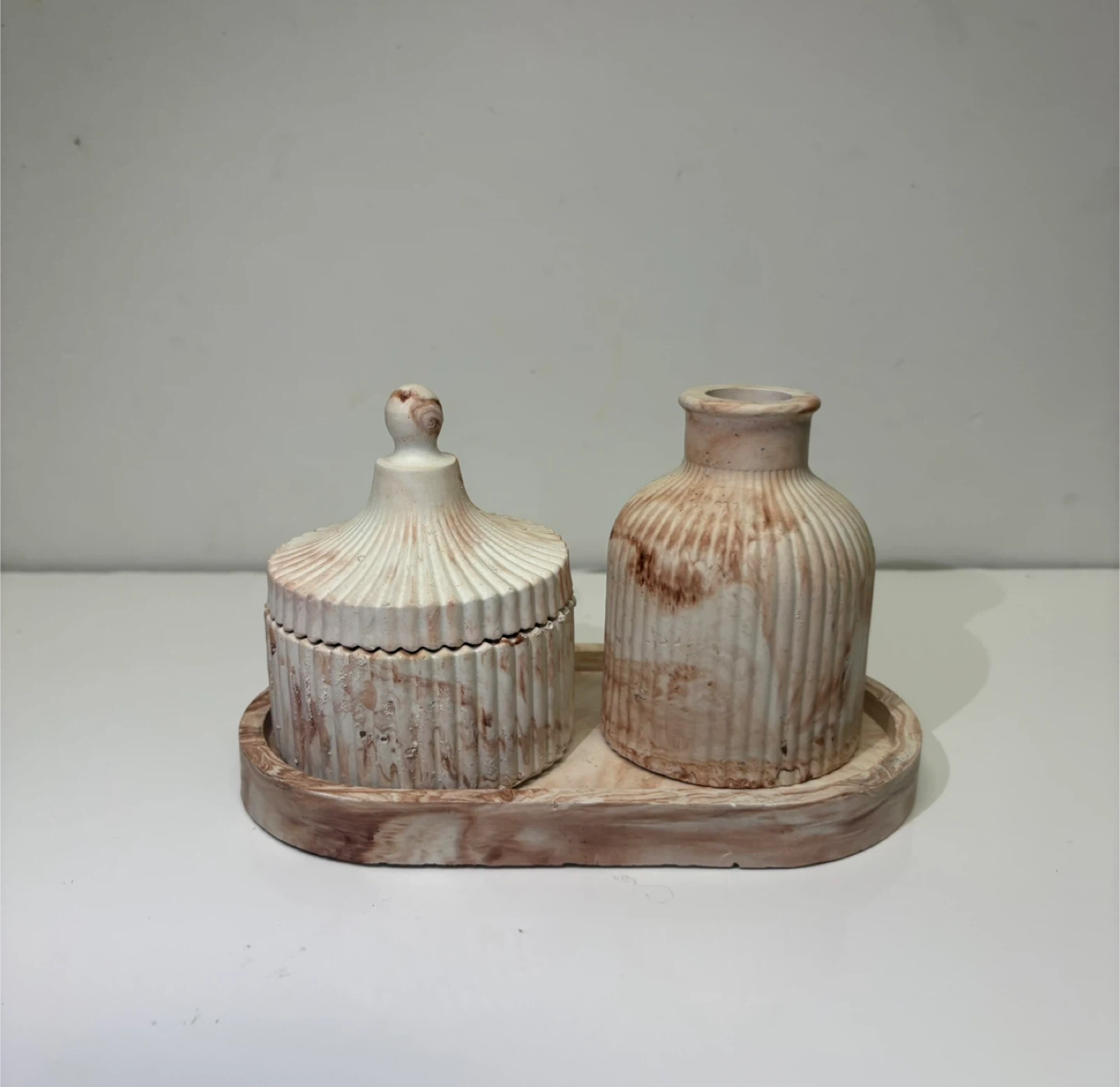 Handmade marble tray set with Trinket Box and Vase