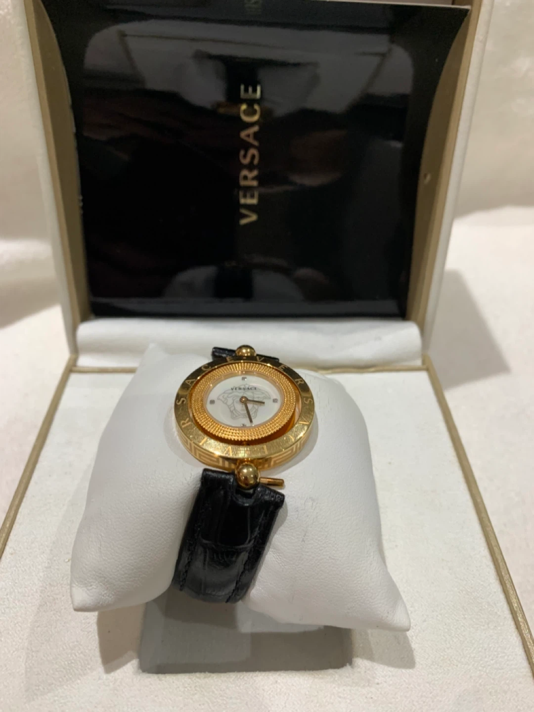 Versace Women's Watch with Black Leather Strap