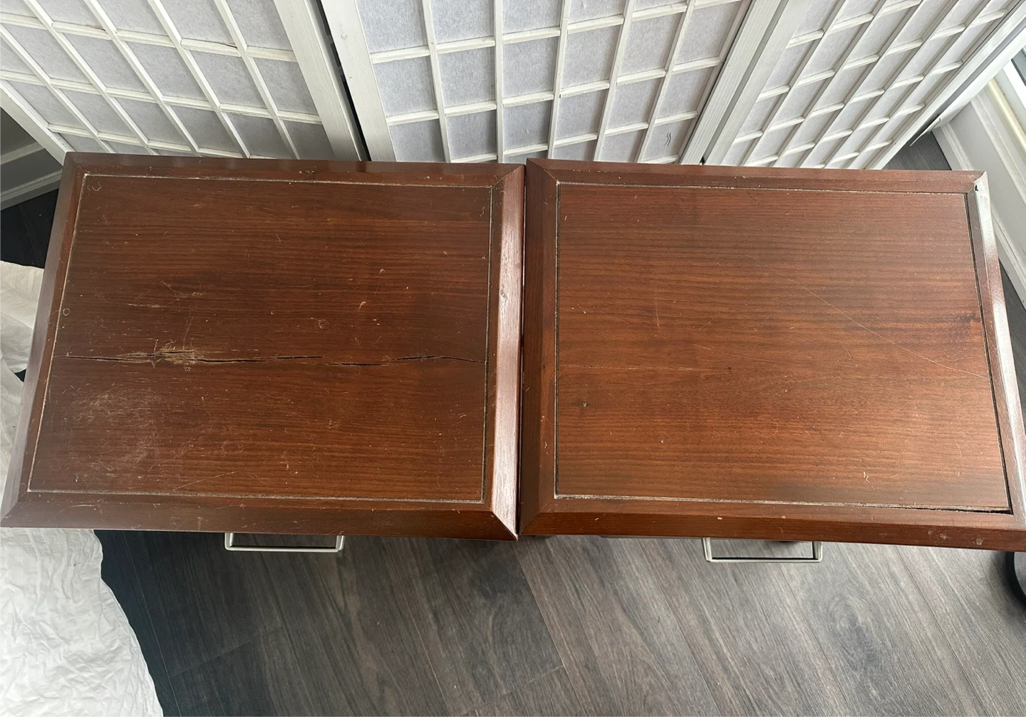 Two dark wood end tables with drawers - photo 2
