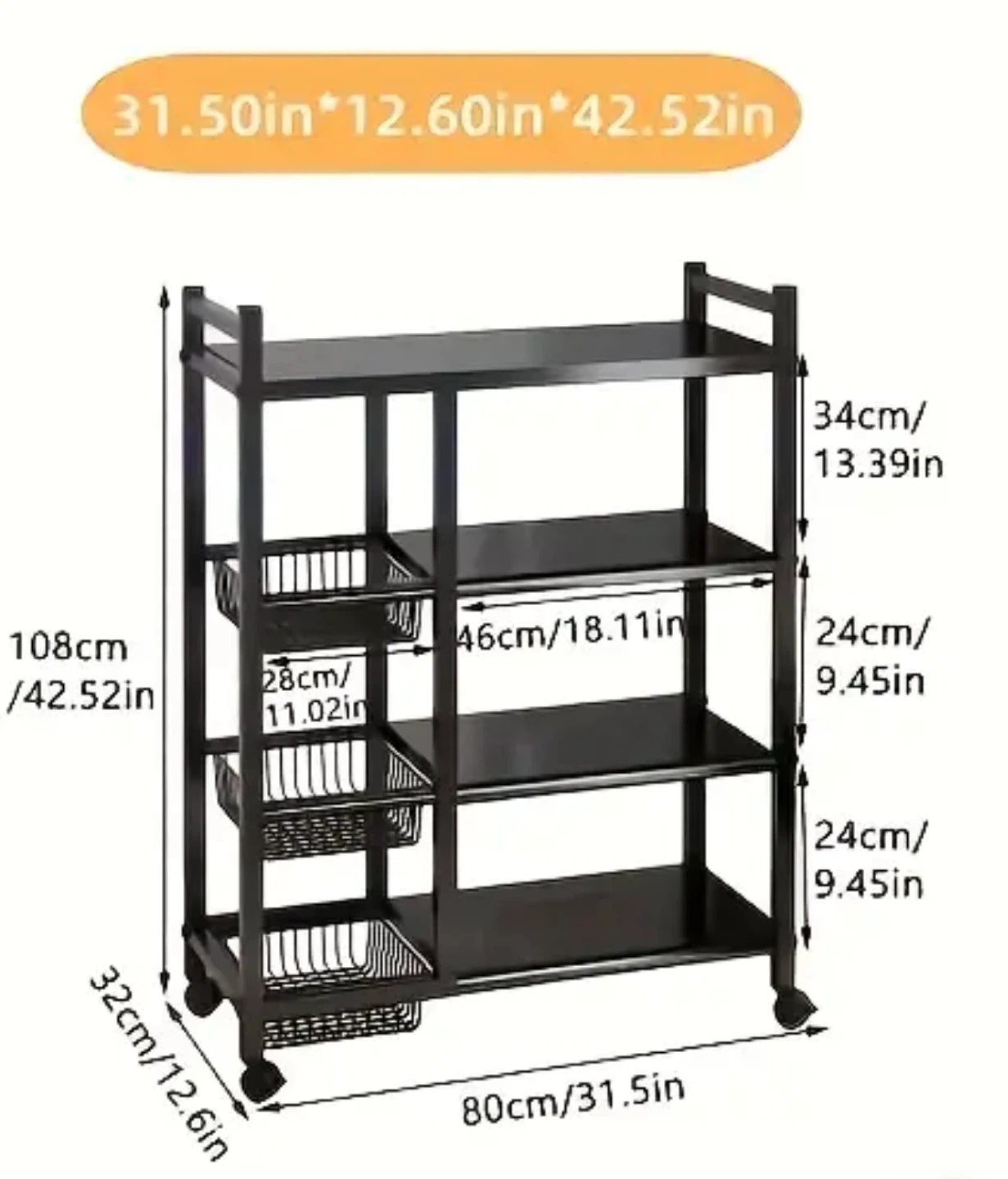 Four-Tiered Kitchen Storage Rack with Three Baskets - photo 3