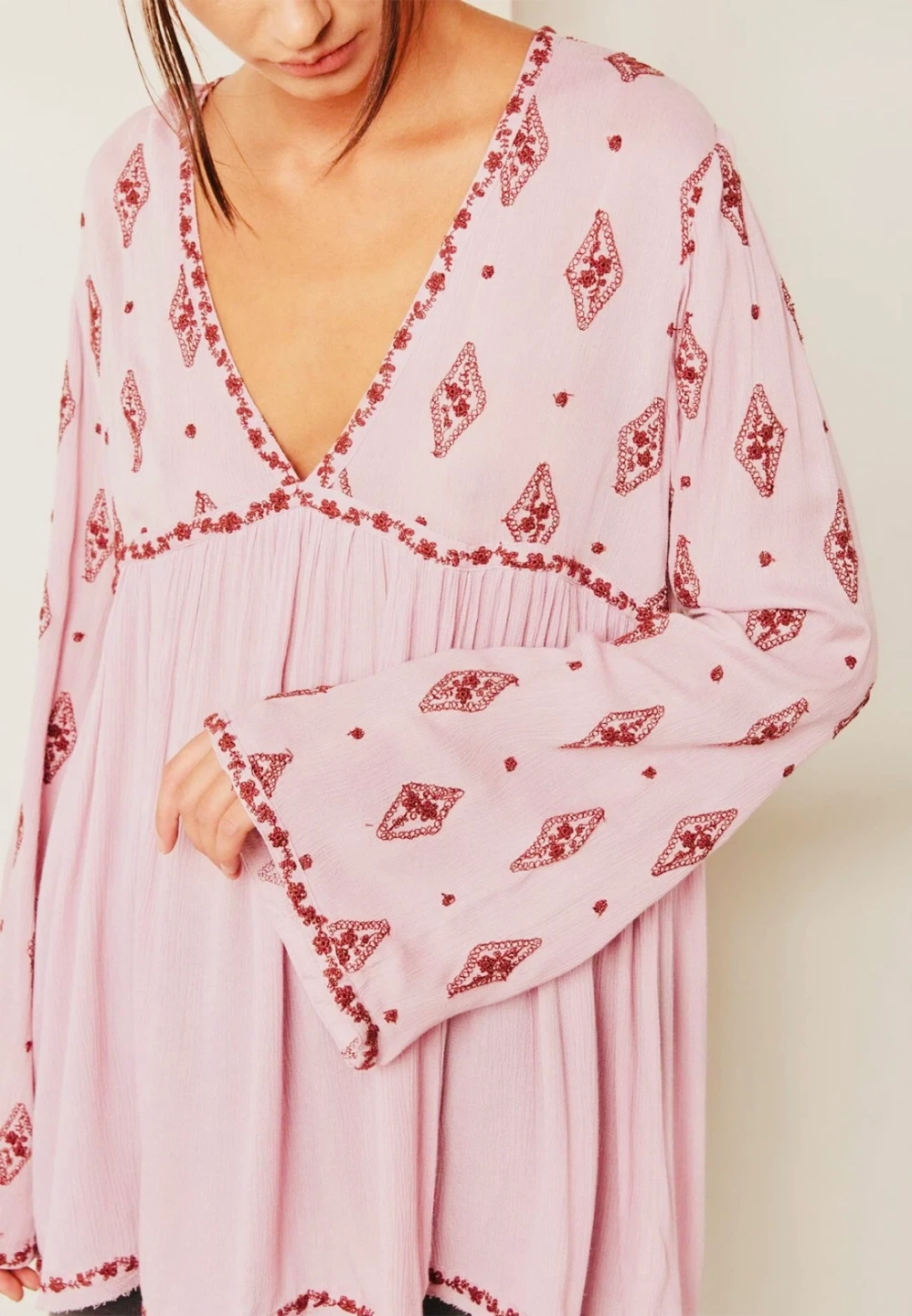 Free People Diamond Embroidered Oversized Flowy Boho Tunic Top - photo 3