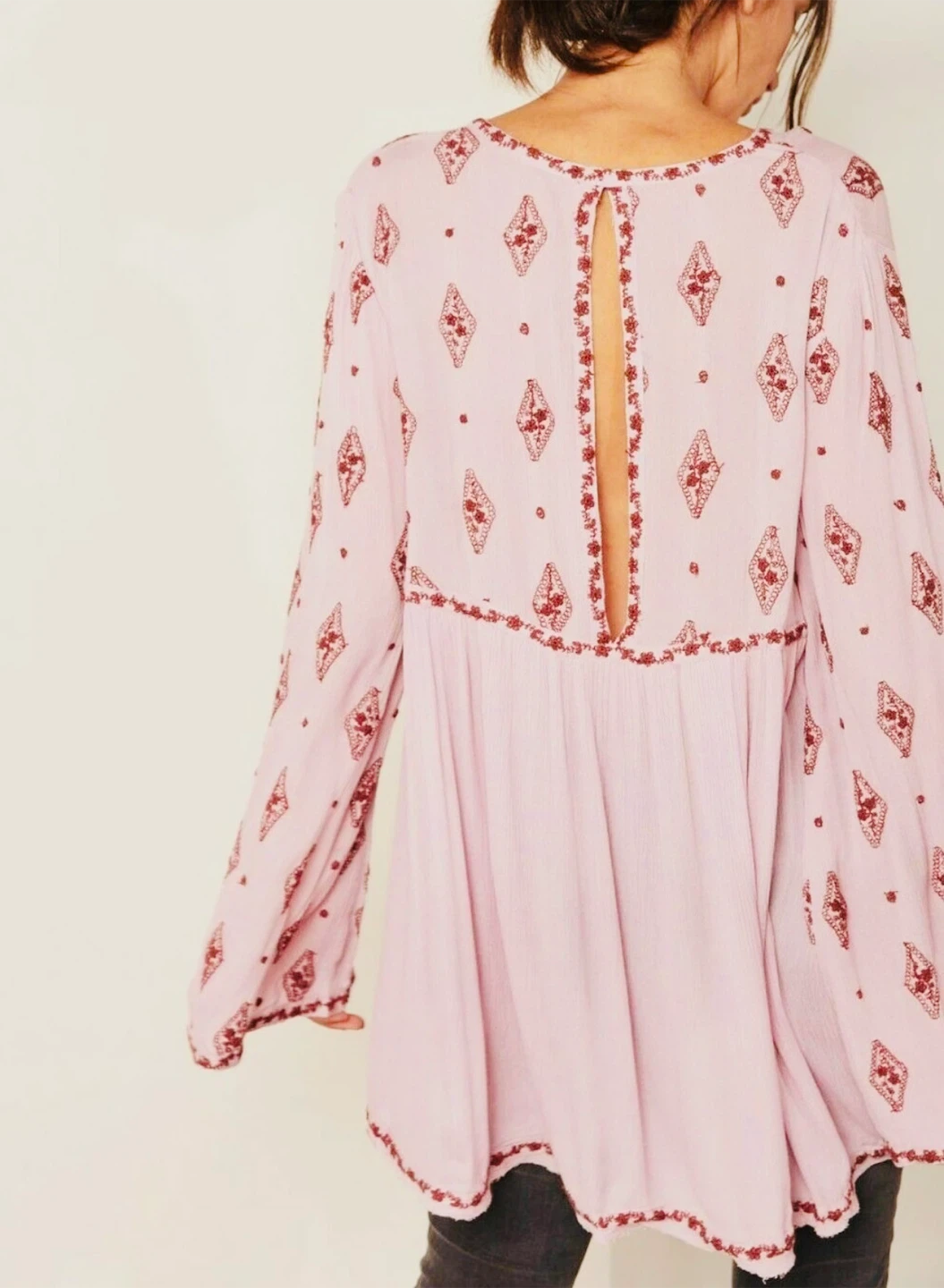 Free People Diamond Embroidered Oversized Flowy Boho Tunic Top - photo 2