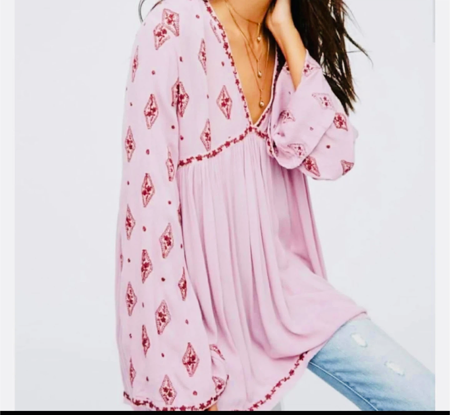 Free People Diamond Embroidered Oversized Flowy Boho Tunic Top - photo 5