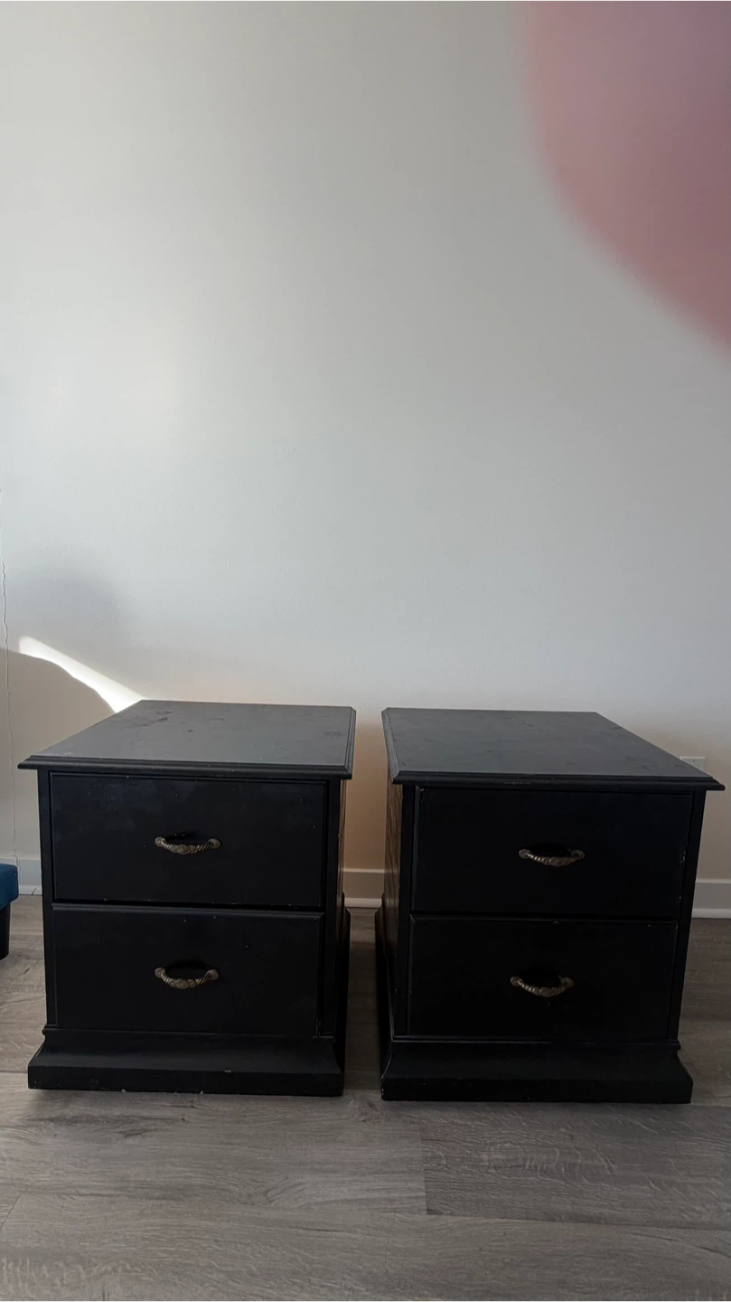 Pair of Black 2-Drawer Nightstands w/ wheels