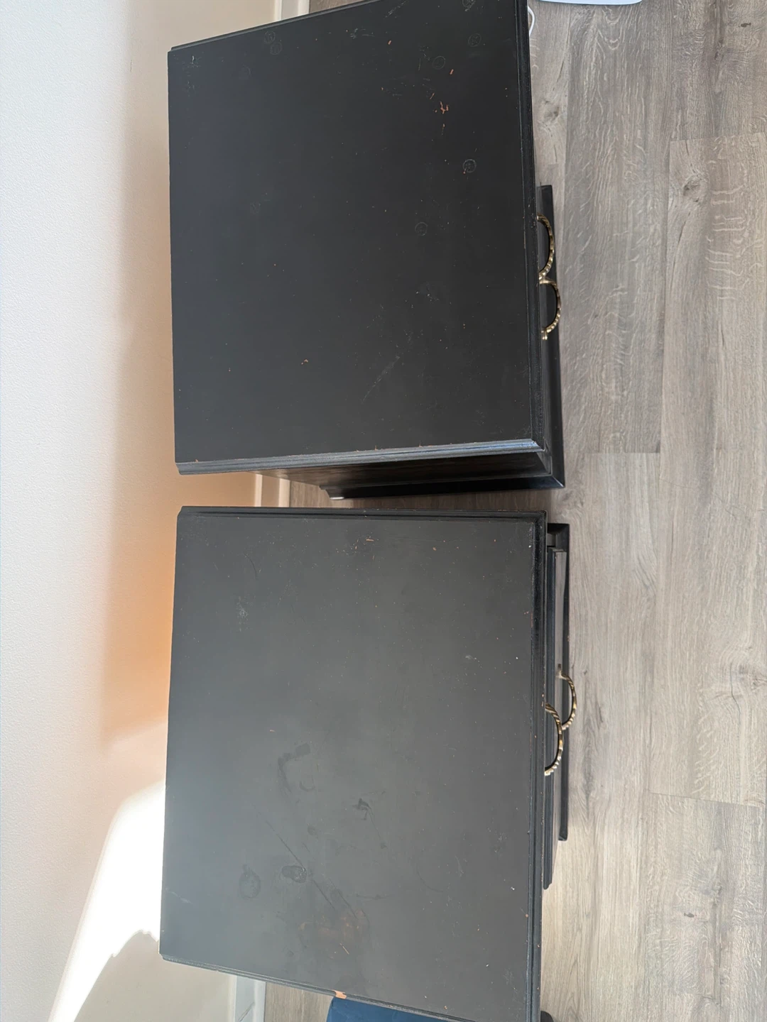 Pair of Black 2-Drawer Nightstands w/ wheels - photo 2