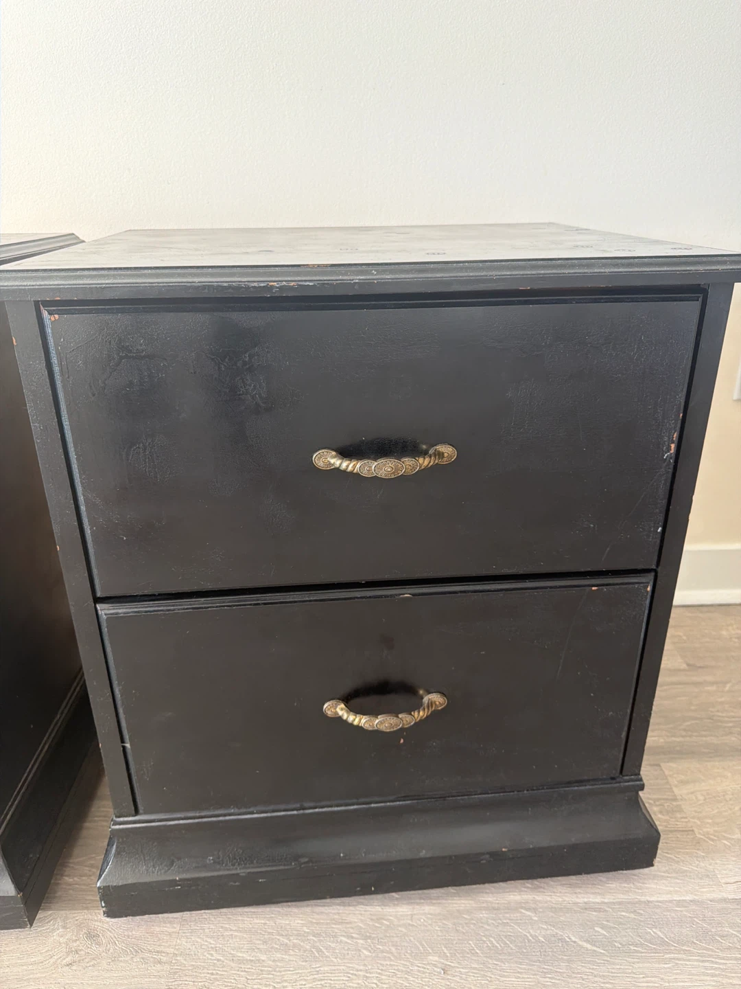 Pair of Black 2-Drawer Nightstands w/ wheels - photo 4