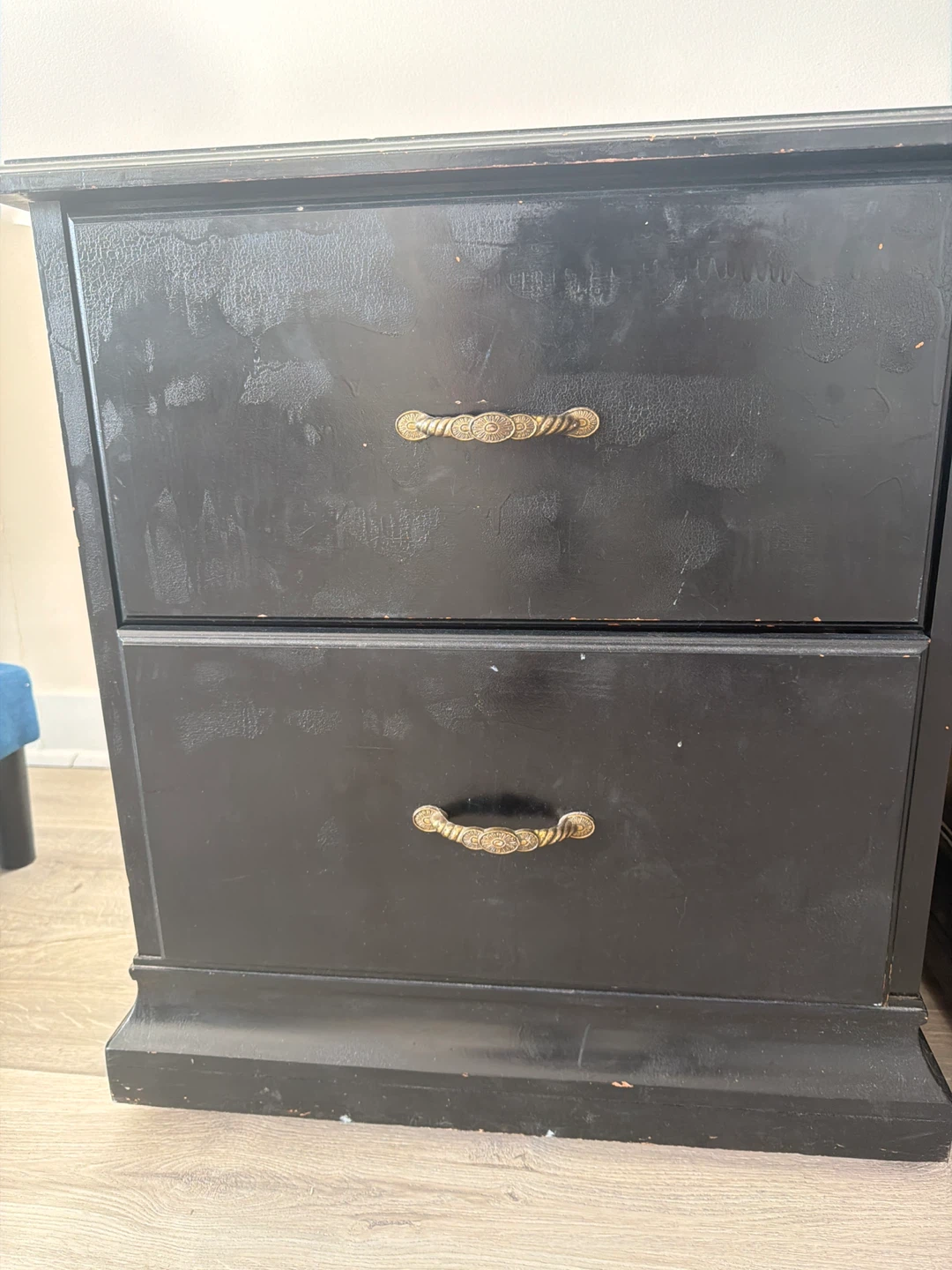 Pair of Black 2-Drawer Nightstands w/ wheels - photo 3