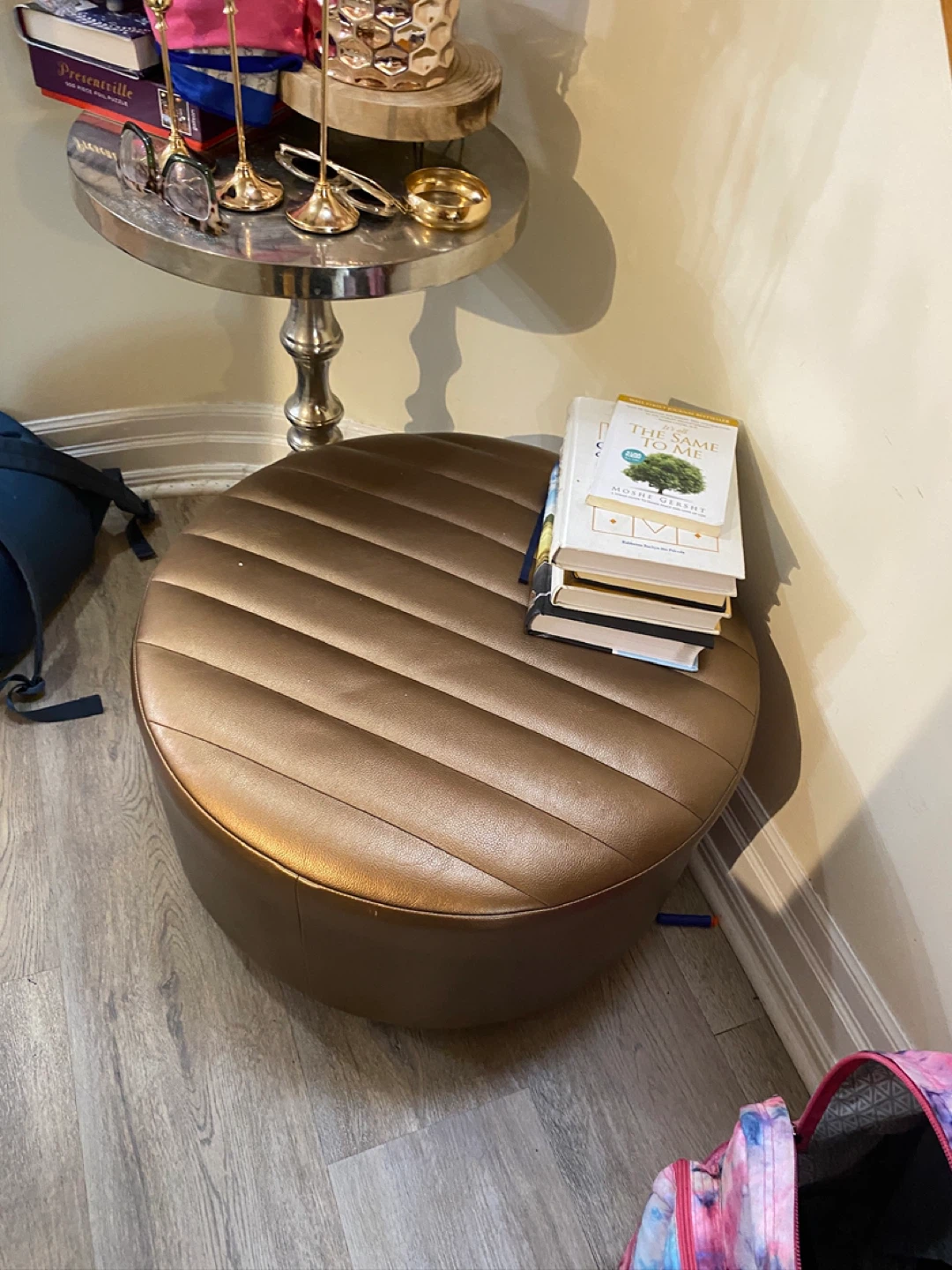 Bronze Tufted Round Ottoman Pouf