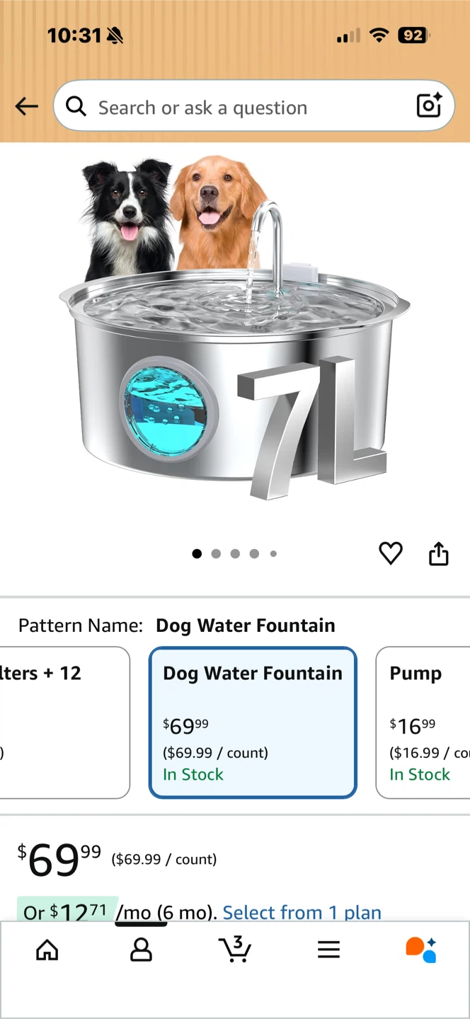 7L Stainless Steel Dog Water Fountain