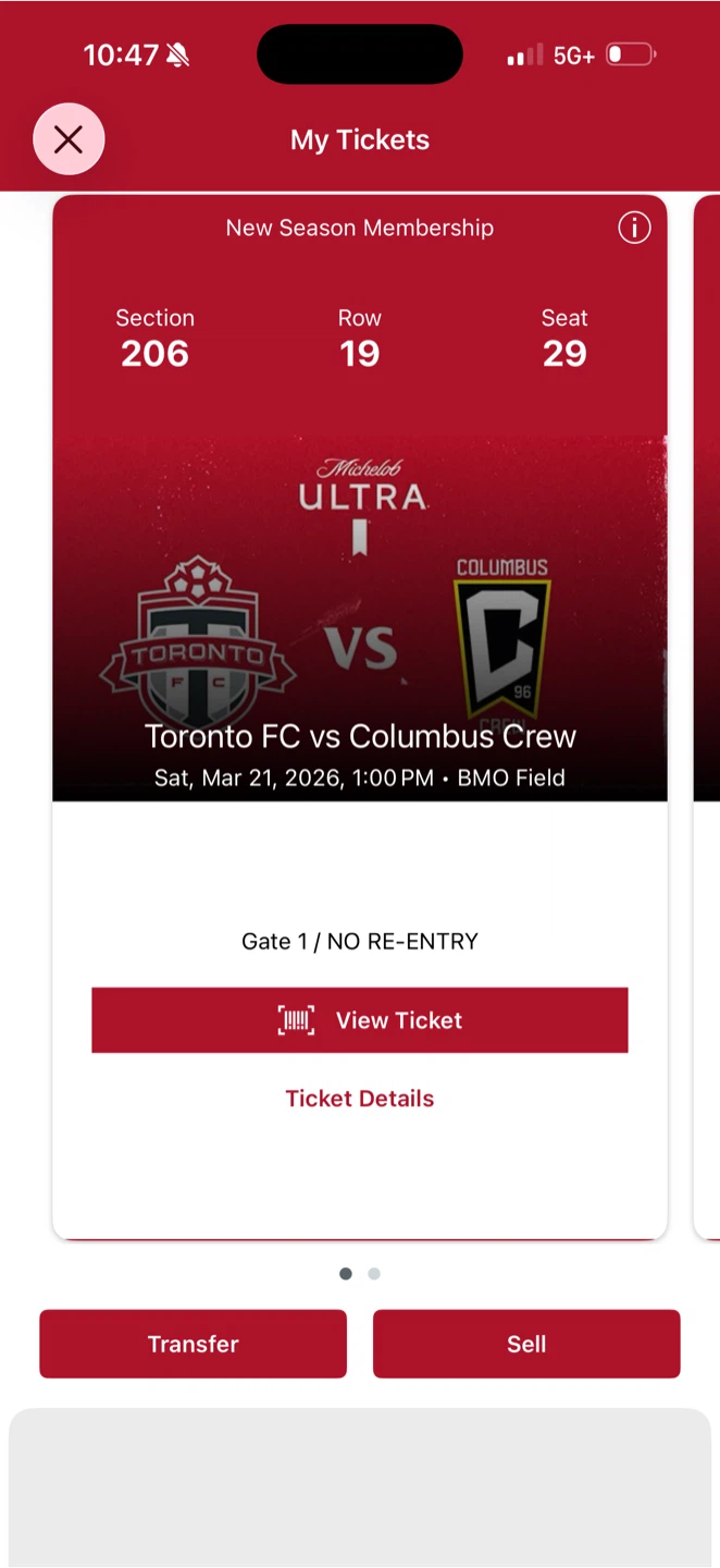 Toronto FC vs Columbus Crew Soccer Game Ticket - photo 2