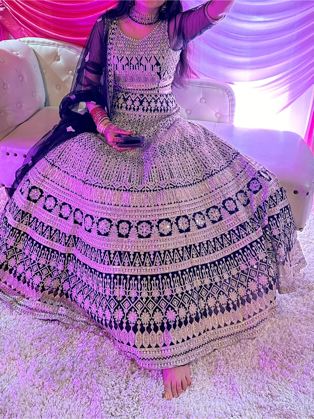 Black and Gold Embroidered Lehanga Choli with Dupatta