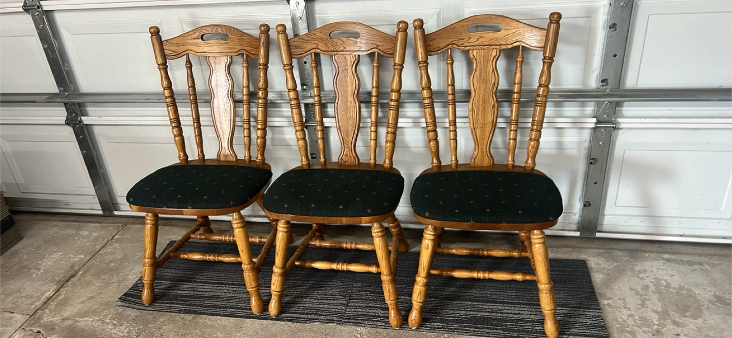 Set of 3 Wooden Dining Chairs with Green Upholstery - photo 2
