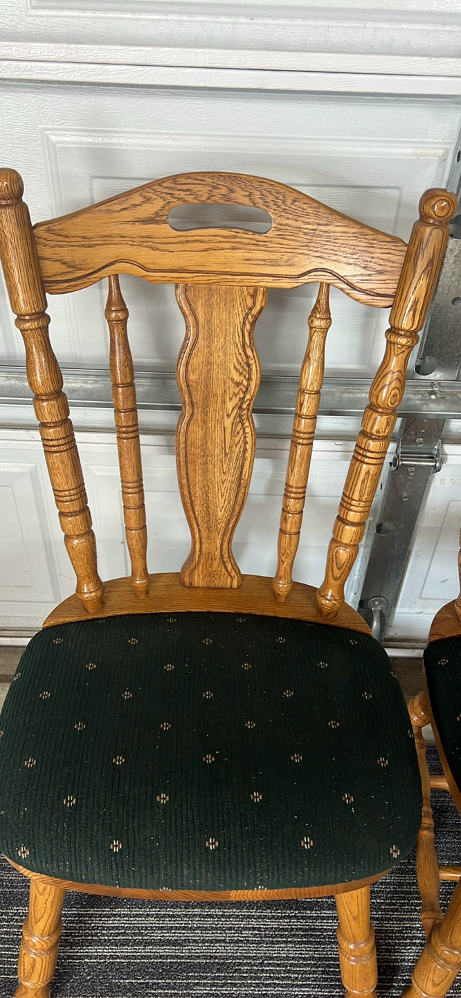 Set of 3 Wooden Dining Chairs with Green Upholstery