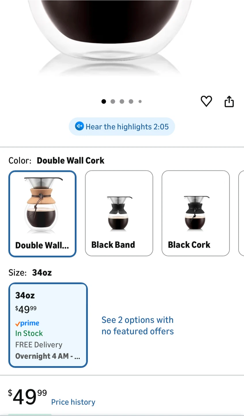Bodum 34oz Pour Over Coffee Maker