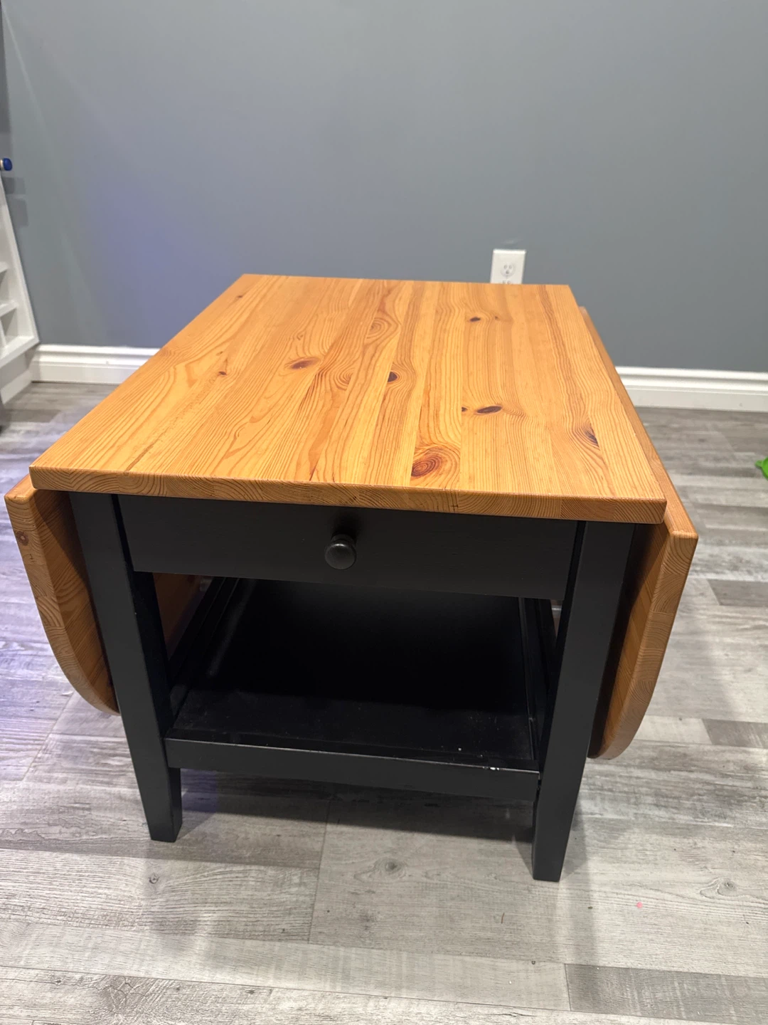 Pine Wood Drop Leaf Table with Drawer - photo 3