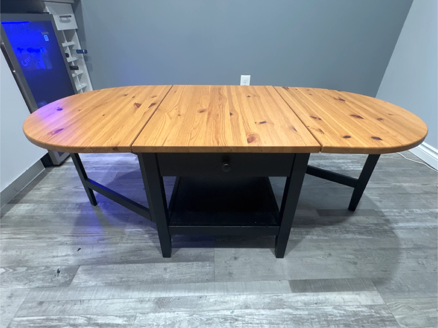 Pine Wood Drop Leaf Table with Drawer