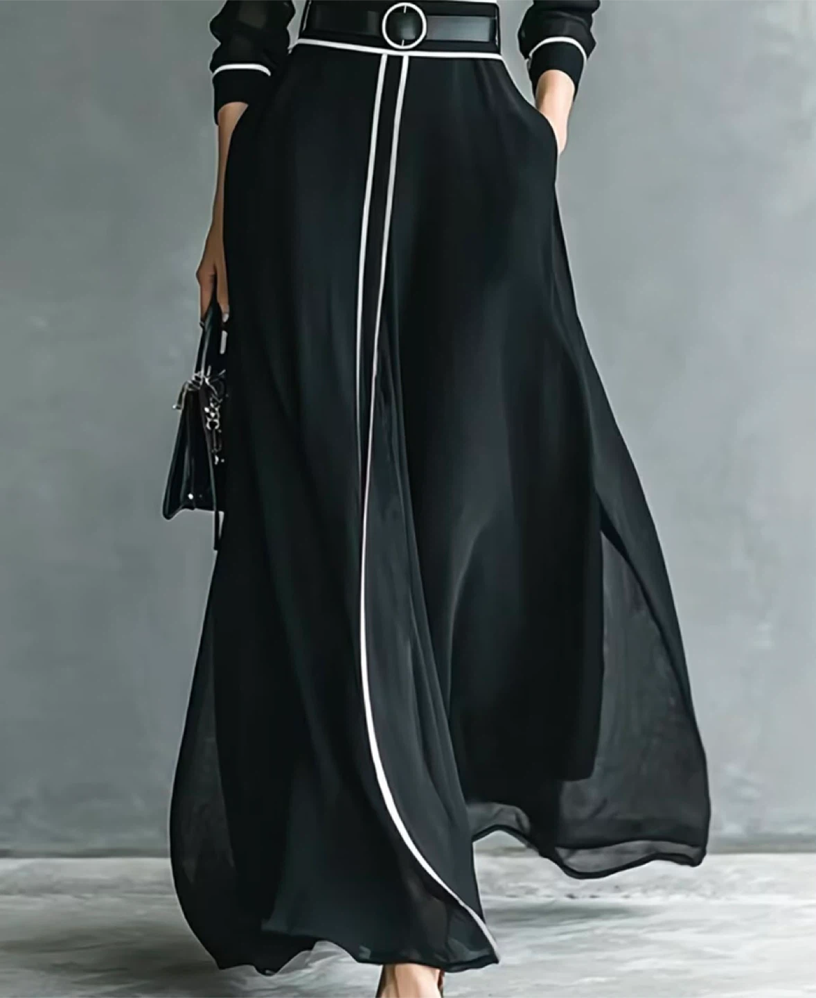 Women's Black Maxi Dress with White Trim - photo 3
