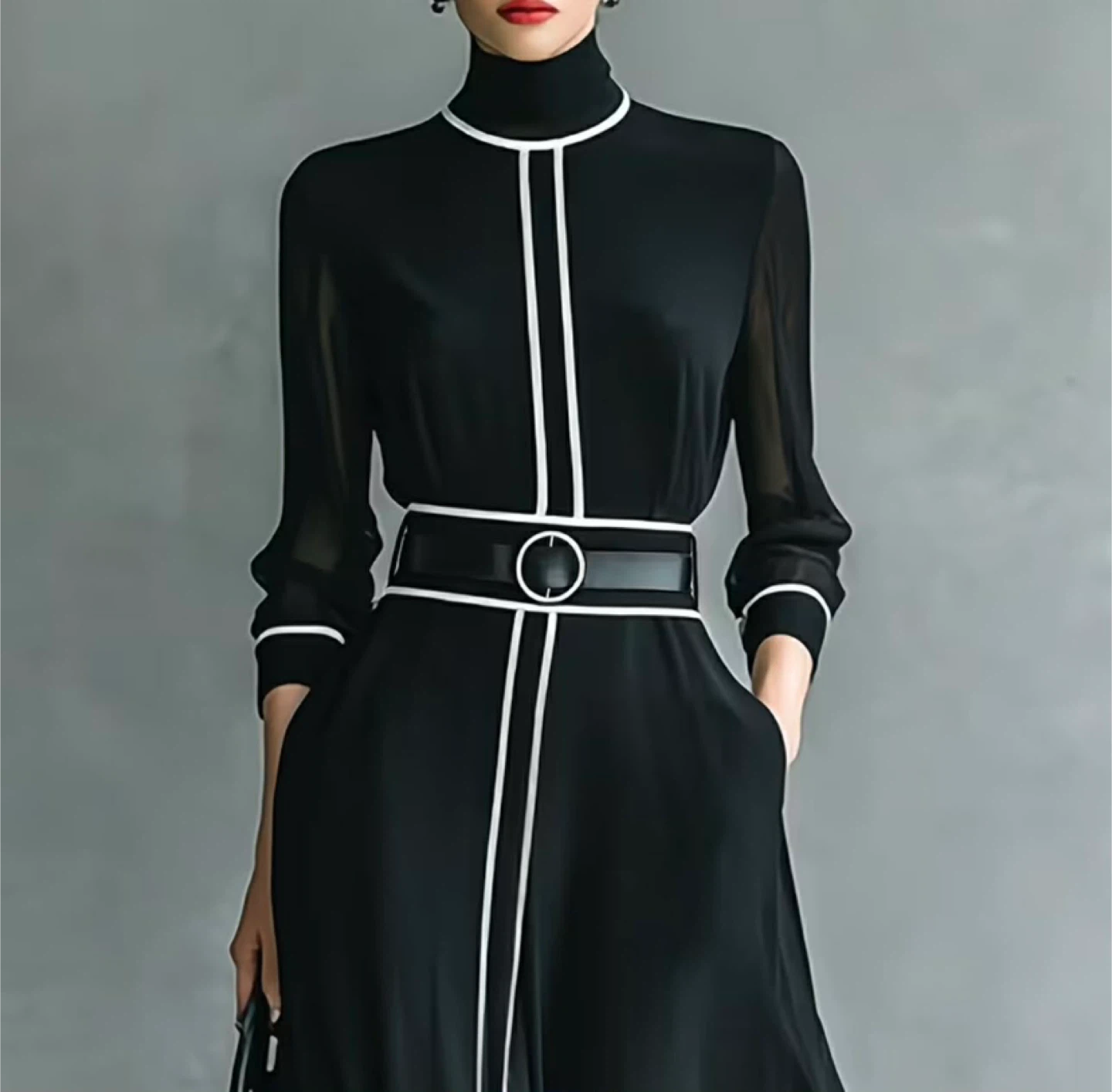 Women's Black Maxi Dress with White Trim - photo 2