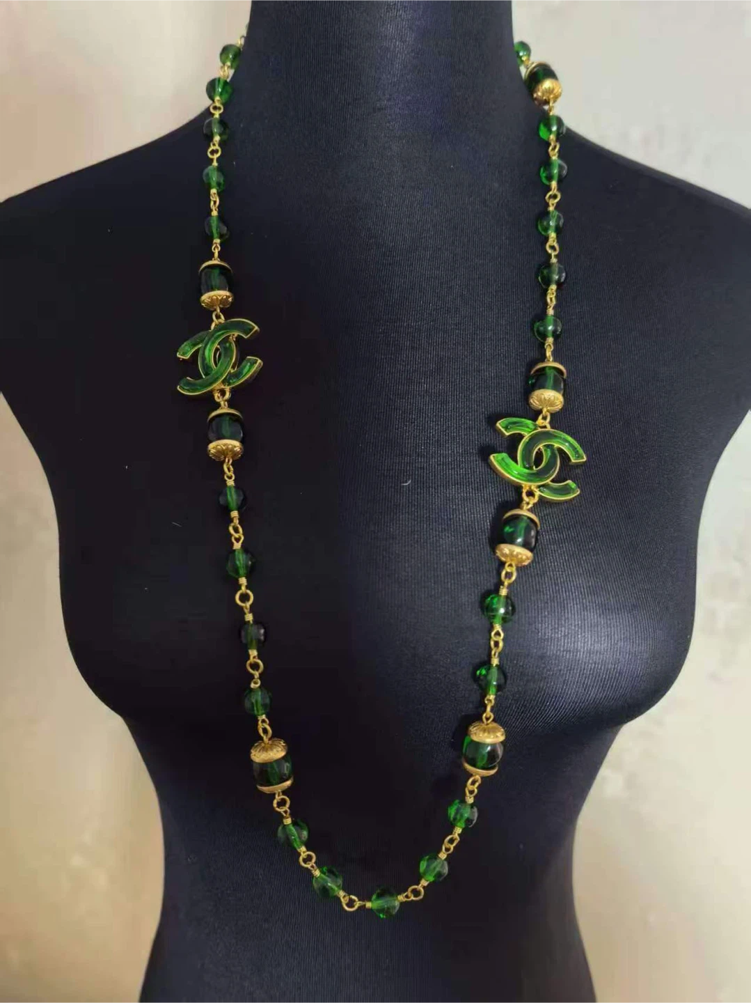 CC Green Beaded Long Necklace