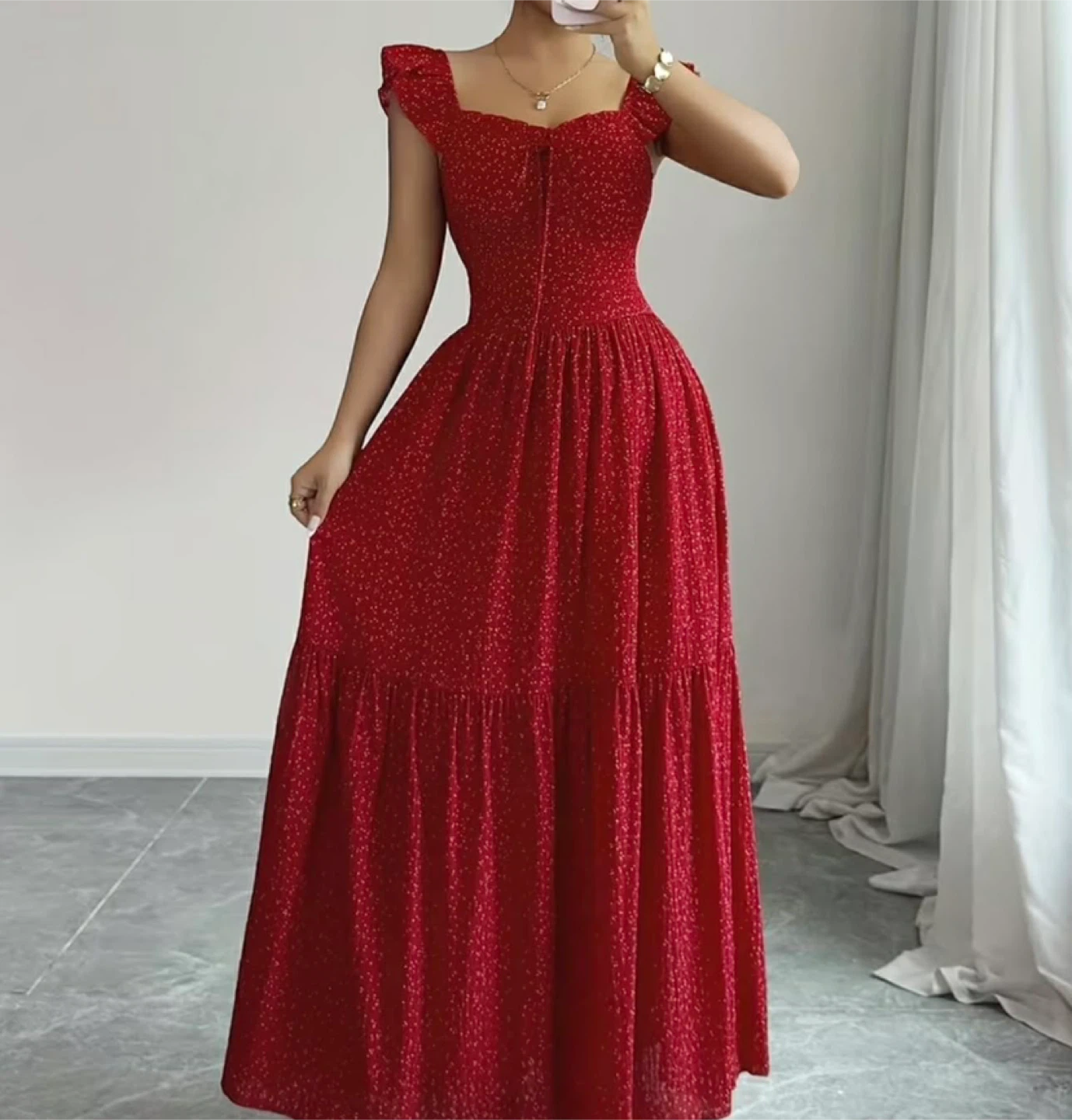 Red Floral Print Maxi Dress - photo 5