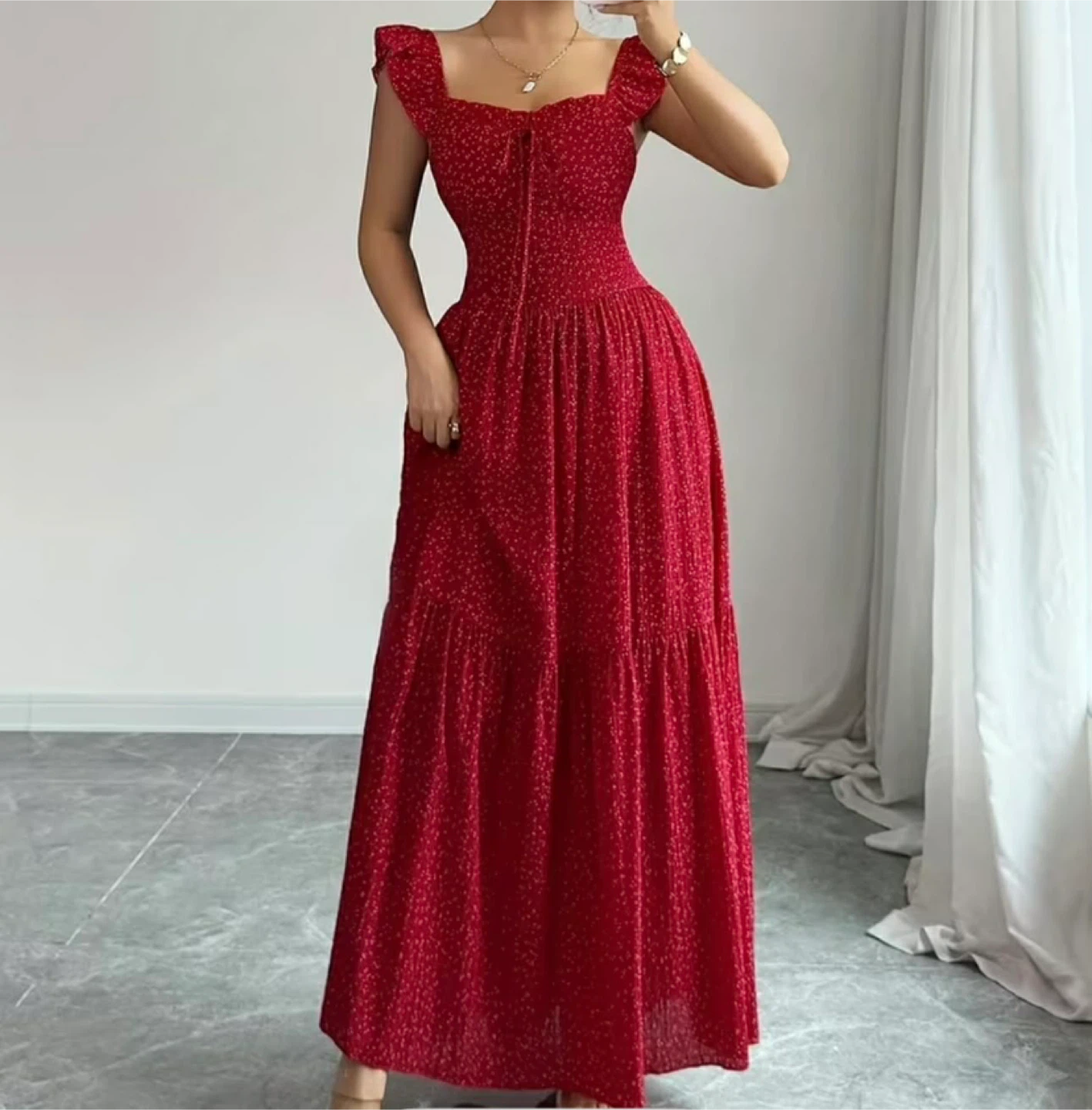 Red Floral Print Maxi Dress - photo 2