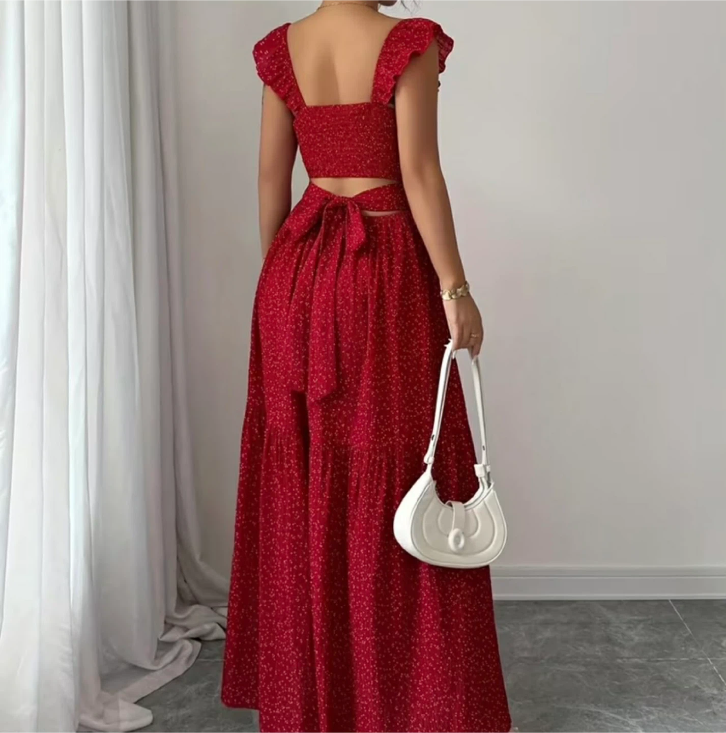 Red Floral Print Maxi Dress - photo 4