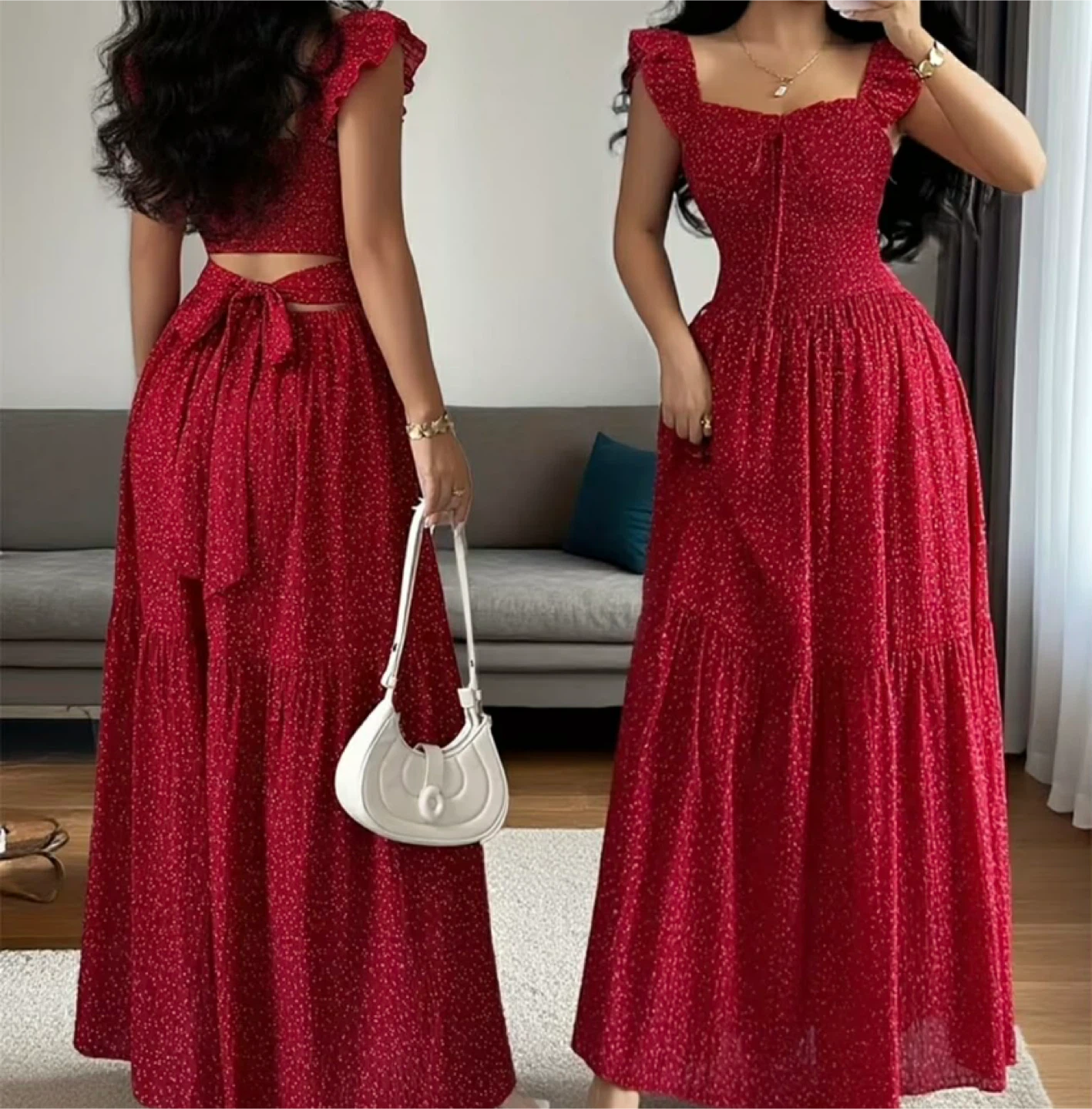 Red Floral Print Maxi Dress