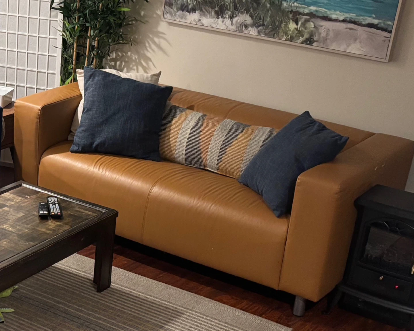 Tan Leather faux  Sofa ikea klippan