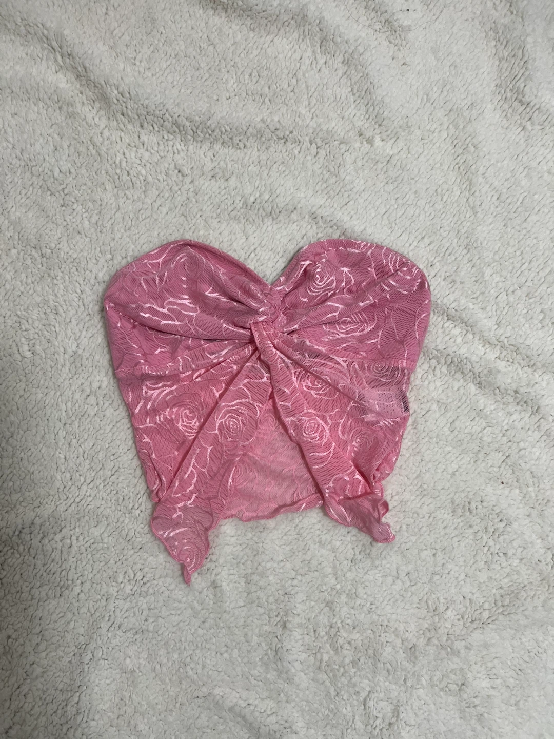 Pink Rose Pattern Mesh Tube Top
