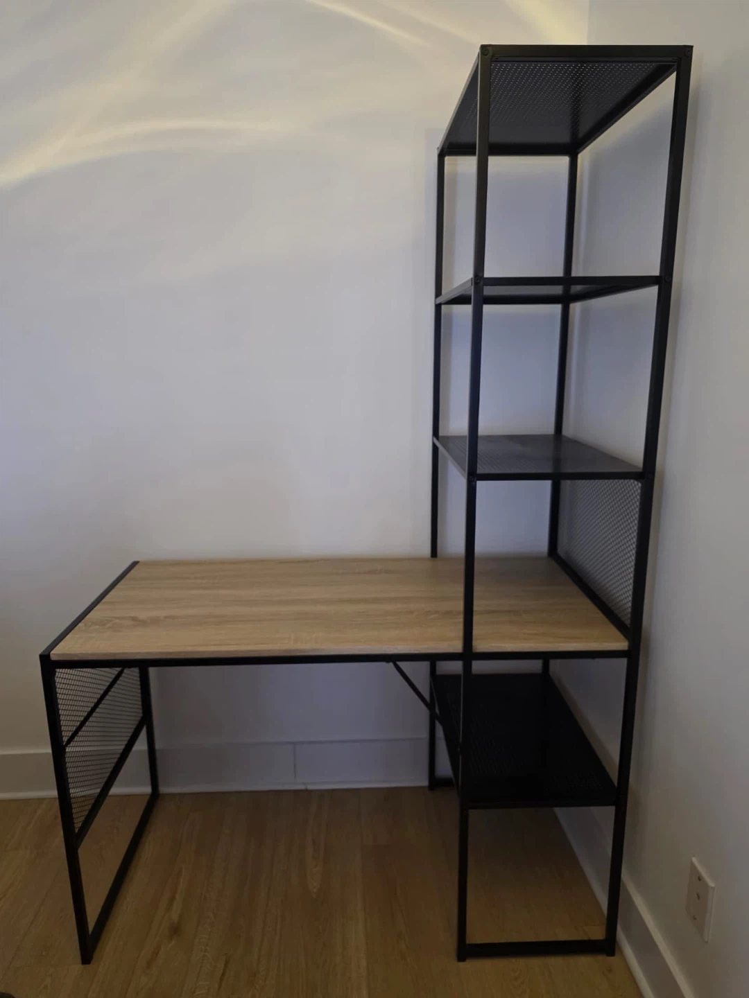 Metal and Wood Desk with Shelving Unit