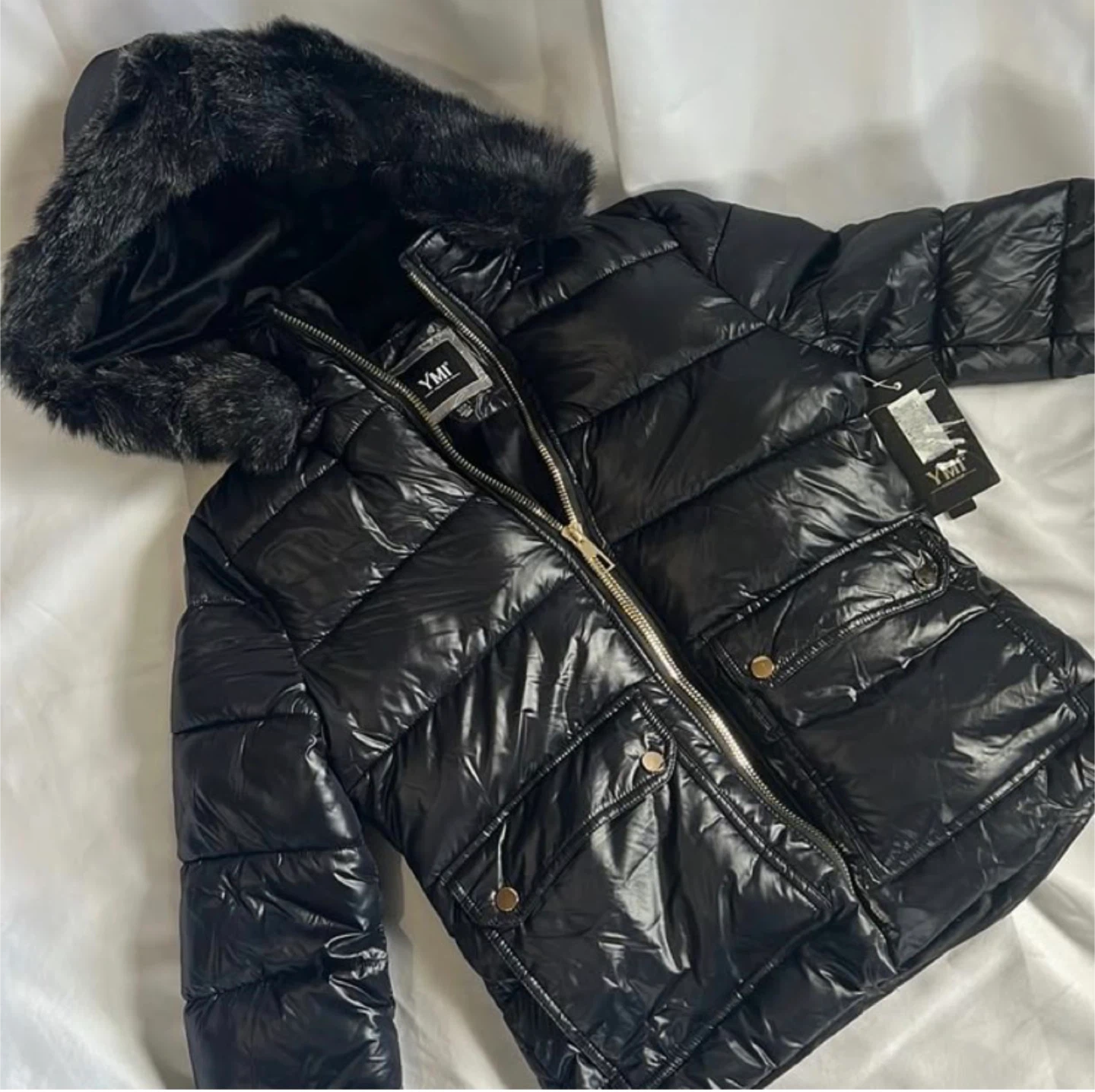 YMI Collection Black Puffer Jacket with Faux Fur Hood