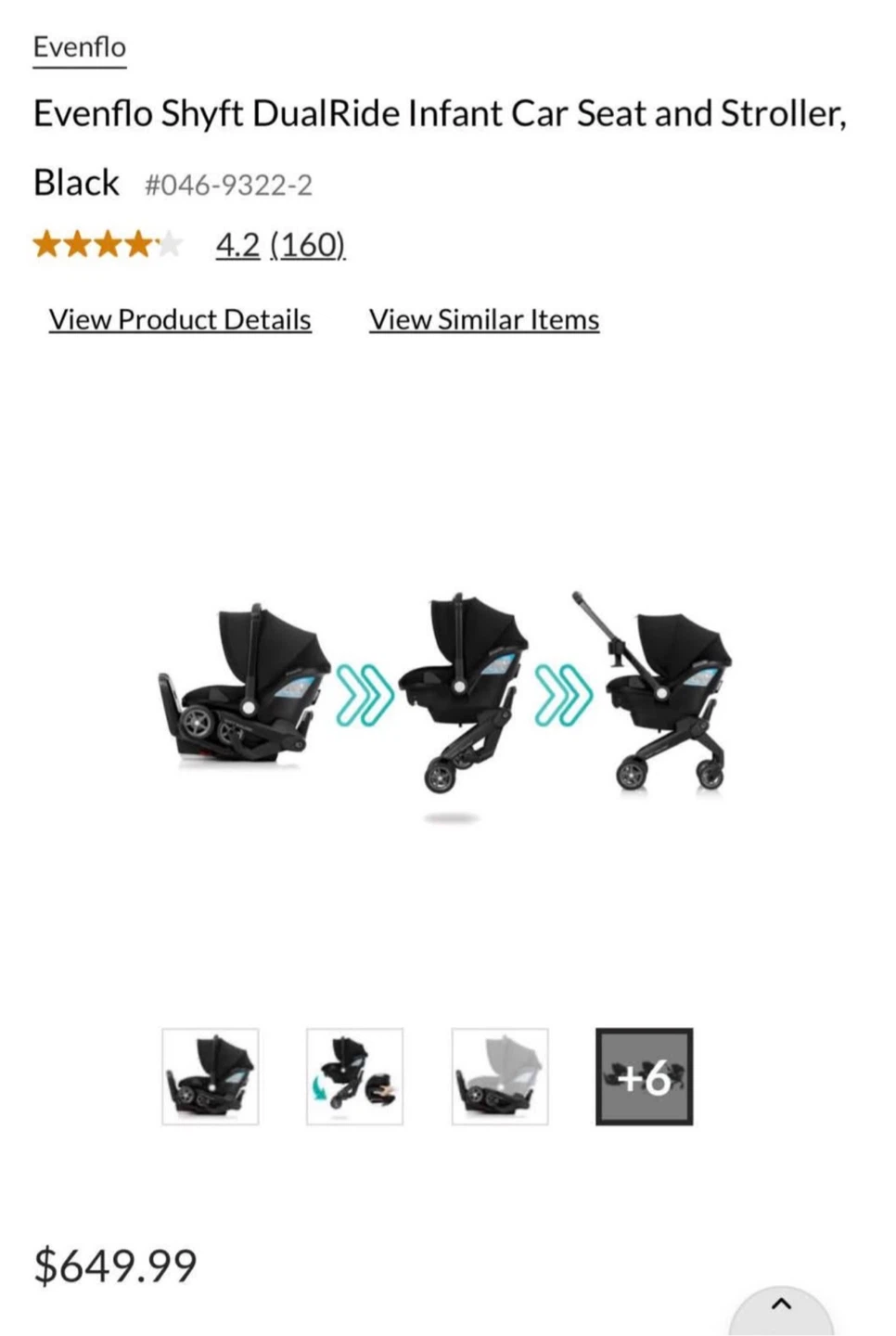 Evenflo Shyft DualRide Infant Car Seat and Stroller - Black - photo 2