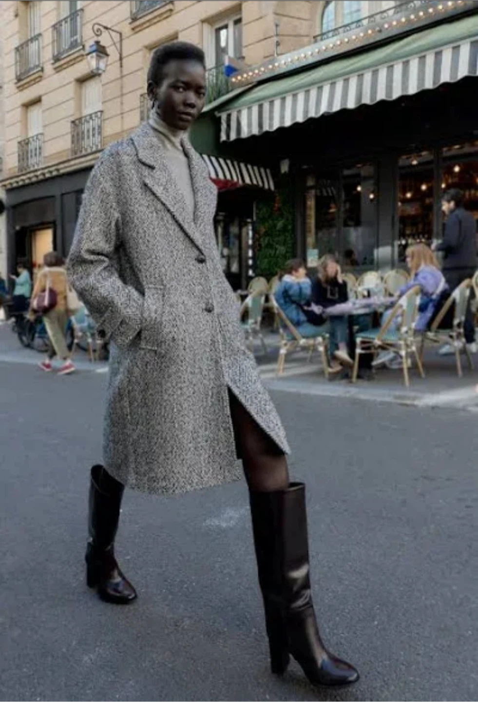 Tweed Herringbone Double-Breasted Coat