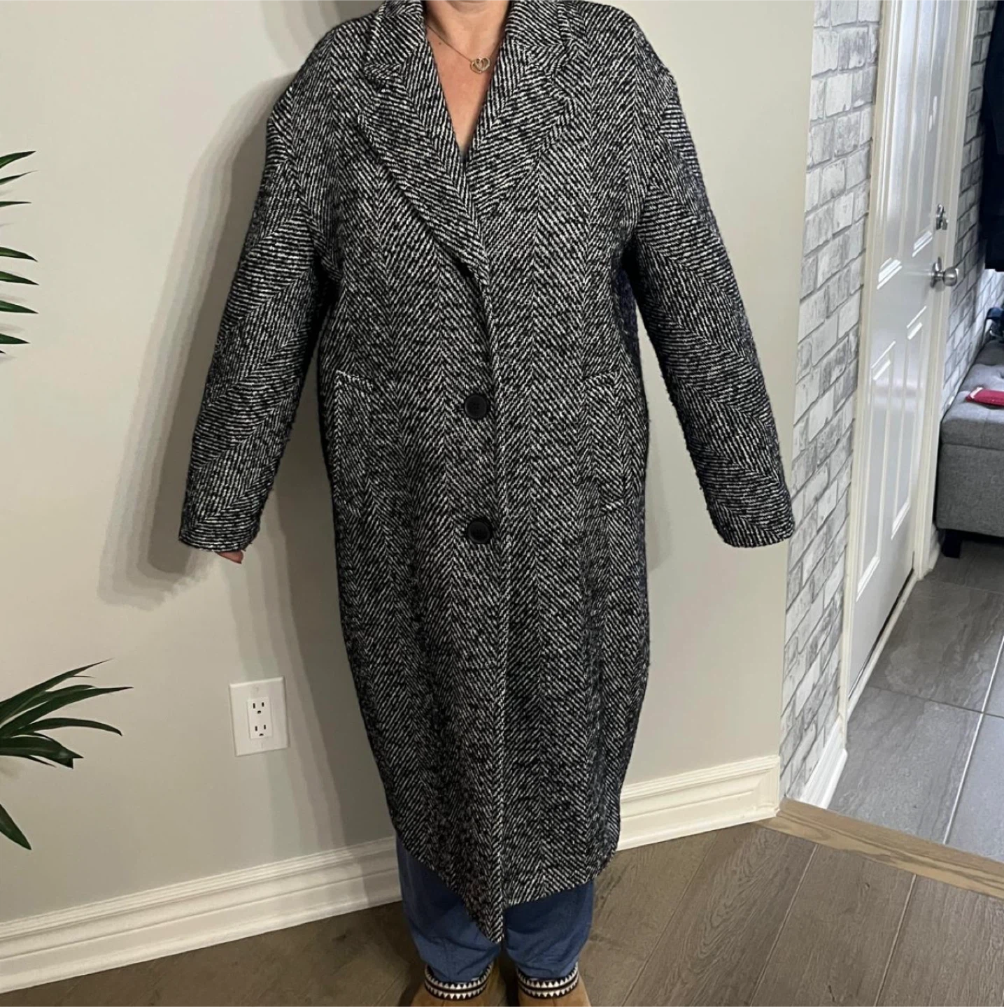 Tweed Herringbone Double-Breasted Coat - photo 2