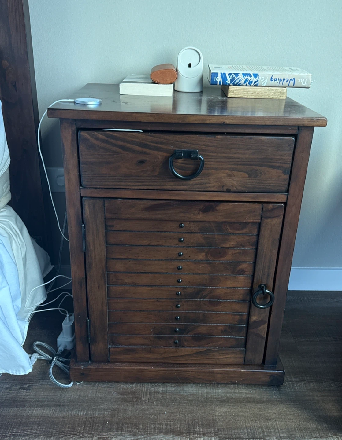Set of 2 Wooden Nightstand with Drawer and Cabinet