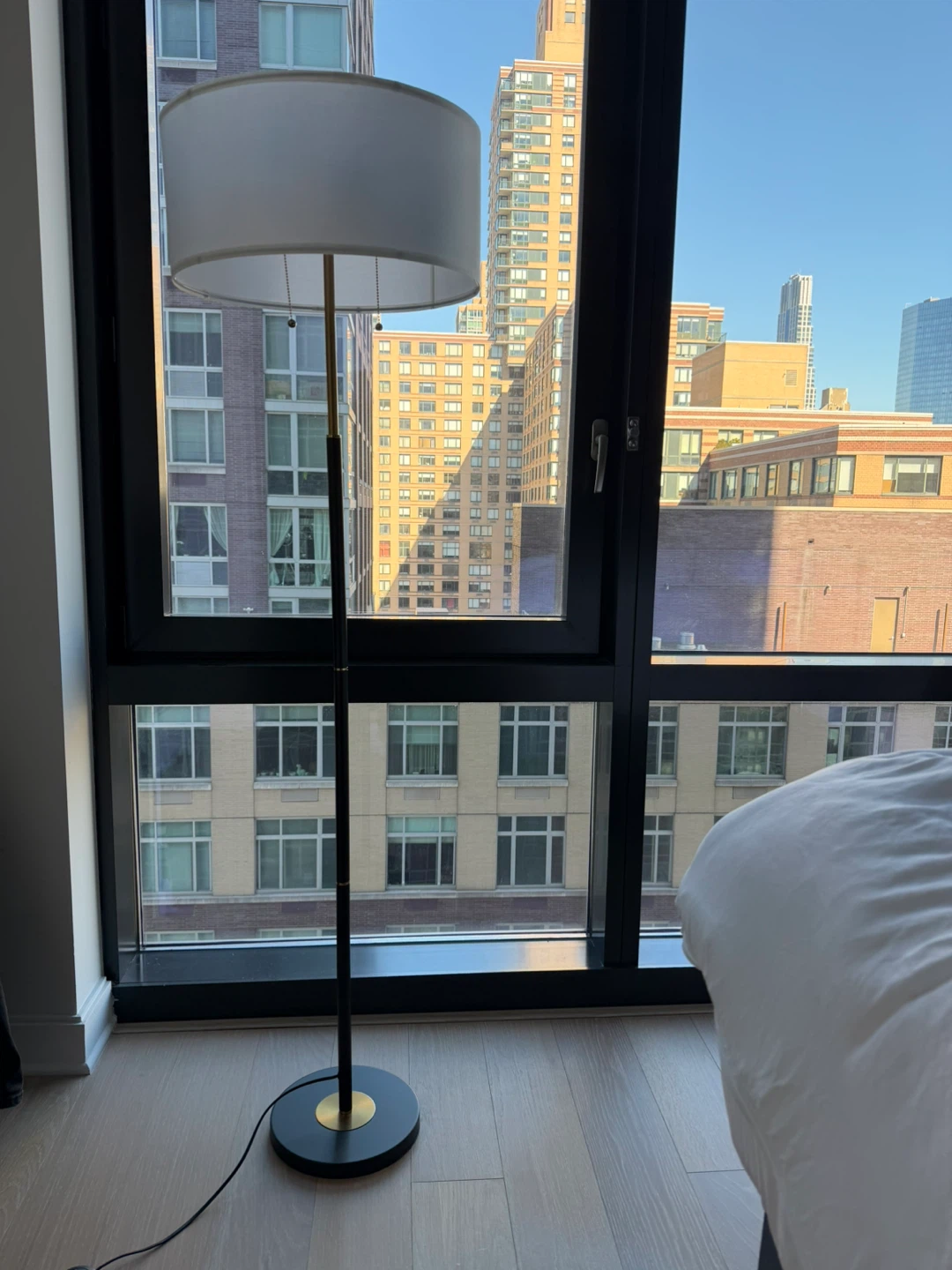 Modern Floor Lamp with White Drum Shade - 3 light settings