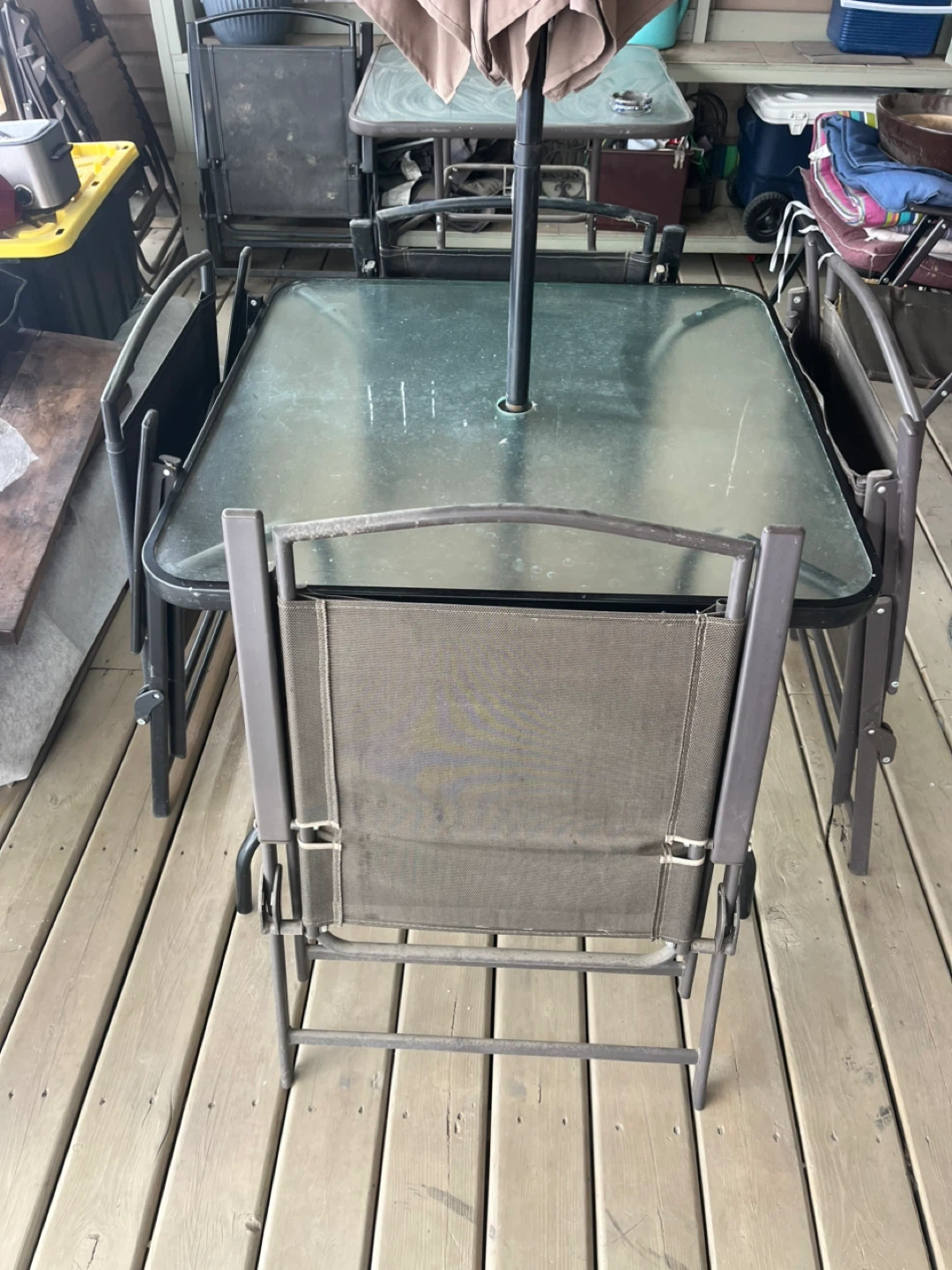 Glass Top Patio Dining Set with 4 Chairs