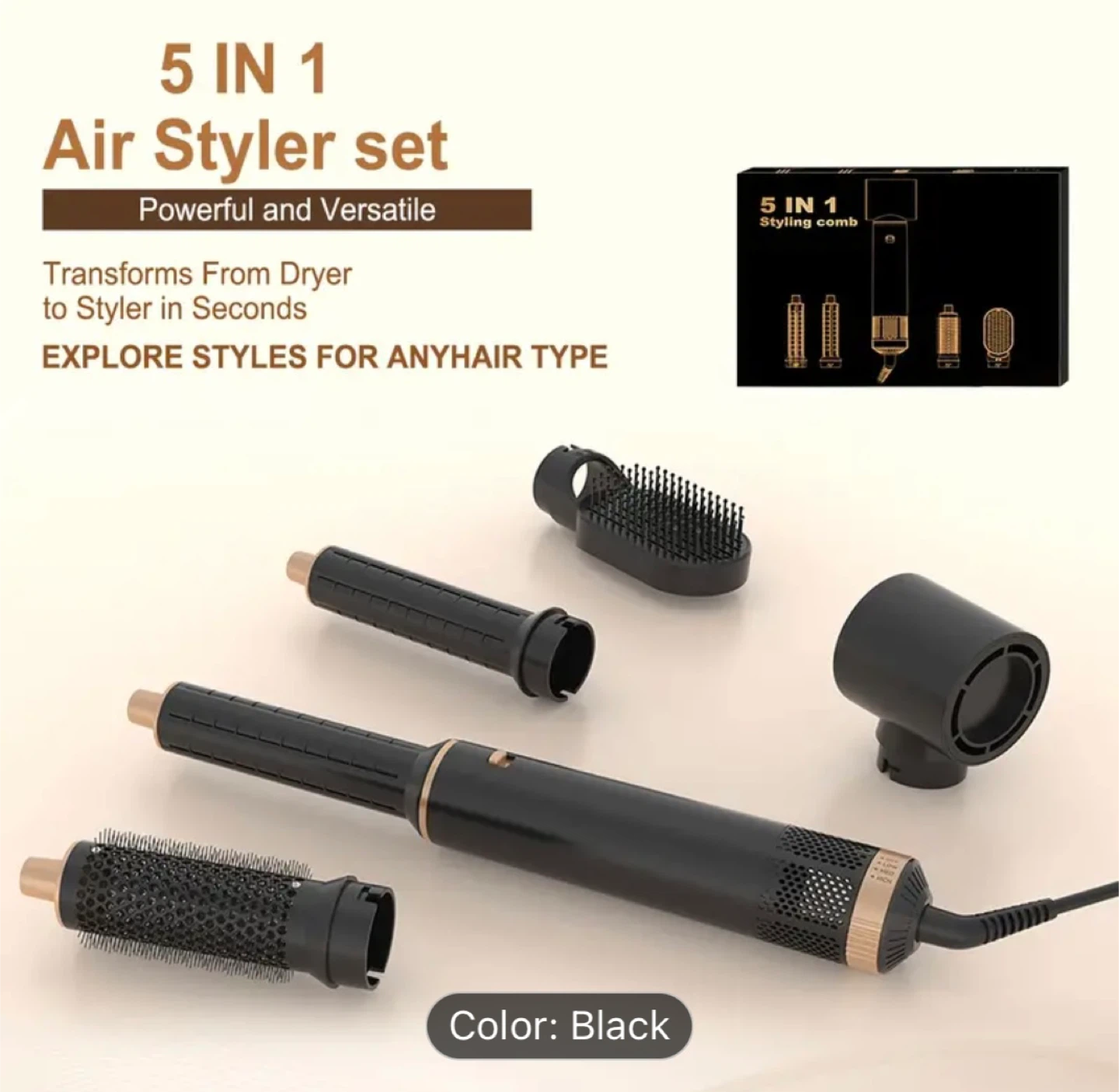 (NEW) 5-in-1 Air Styler Set - Black - photo 3