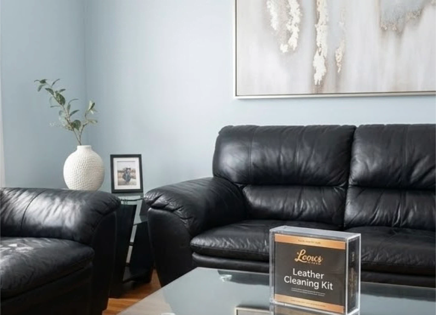 Black Leather Sofa & Loveseat Set + FREE Leon's Care Kit - photo 3